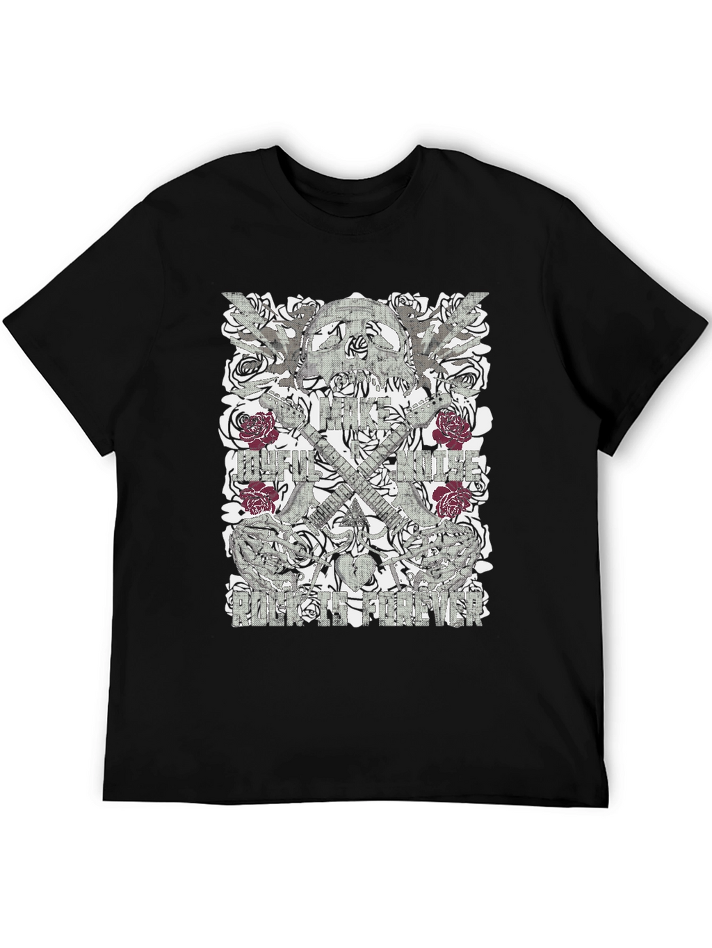 Skull & Roses Graphic Print Mens Black T-Shirt
