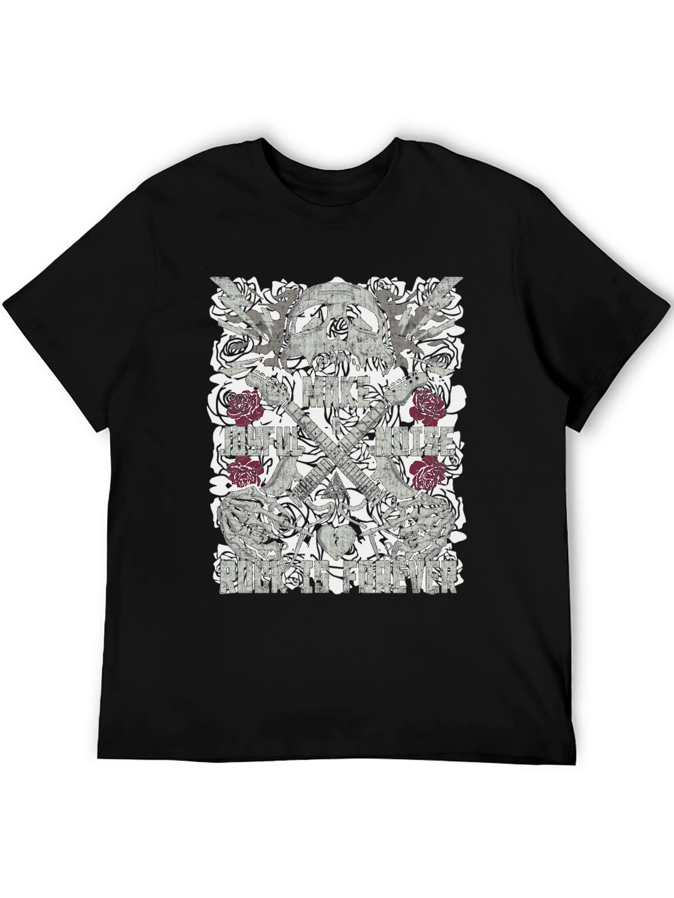 Skull & Roses Graphic Print Mens Black T-Shirt