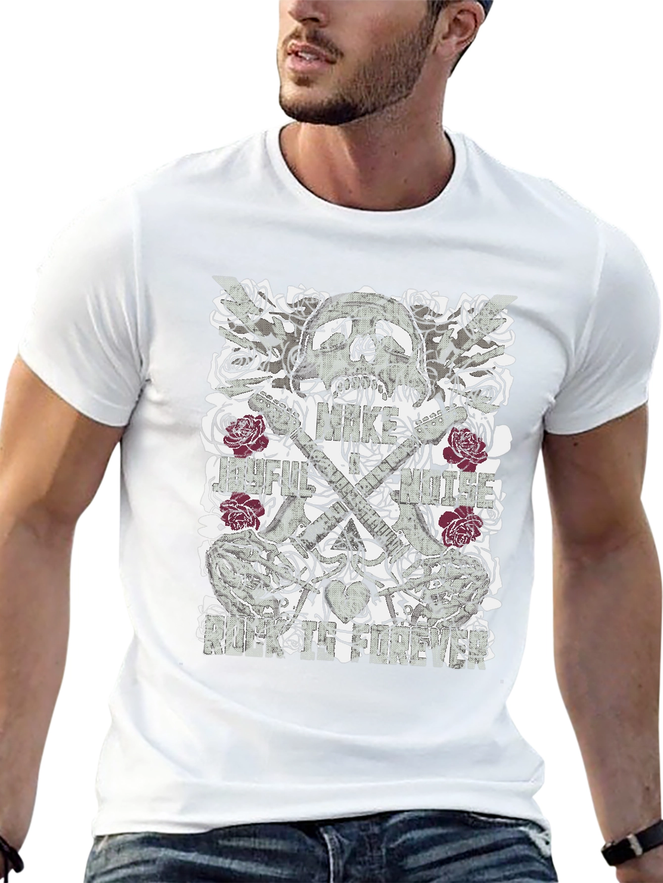 Skull & Roses Graphic Print Mens Black T-Shirt