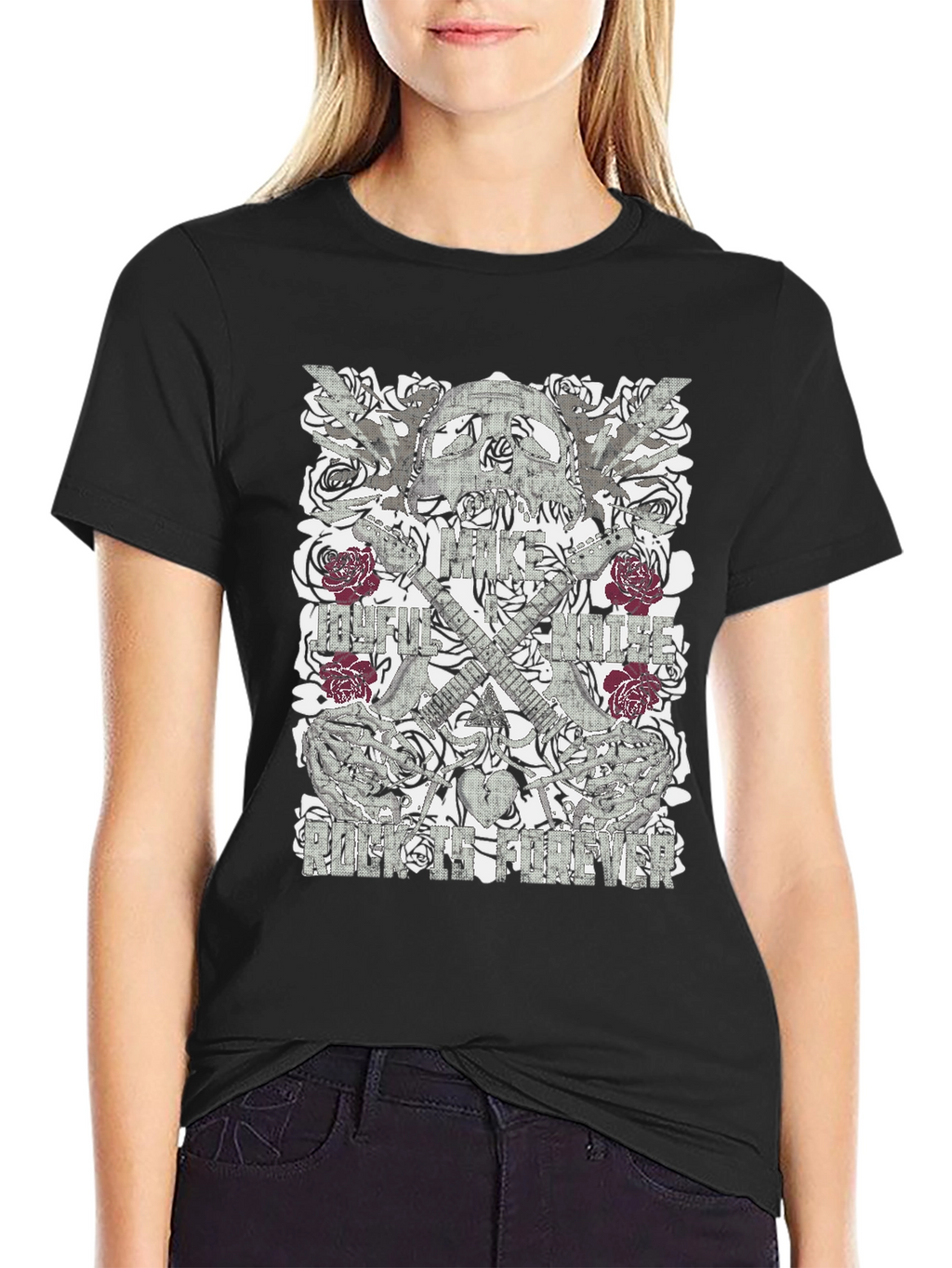 Skull & Roses Graphic Print Mens Black T-Shirt