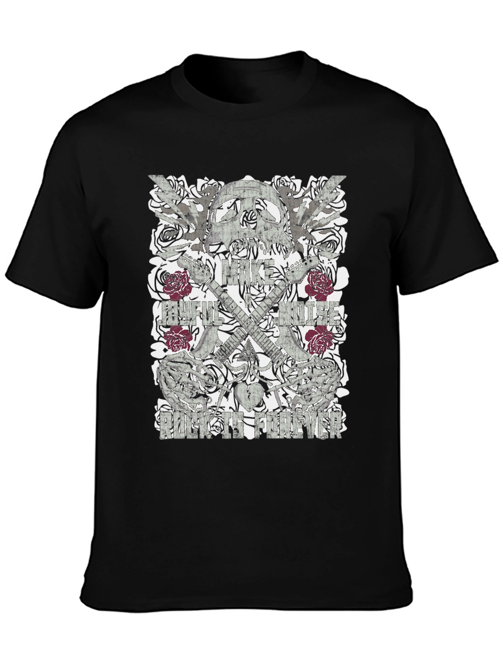 Skull & Roses Graphic Print Mens Black T-Shirt