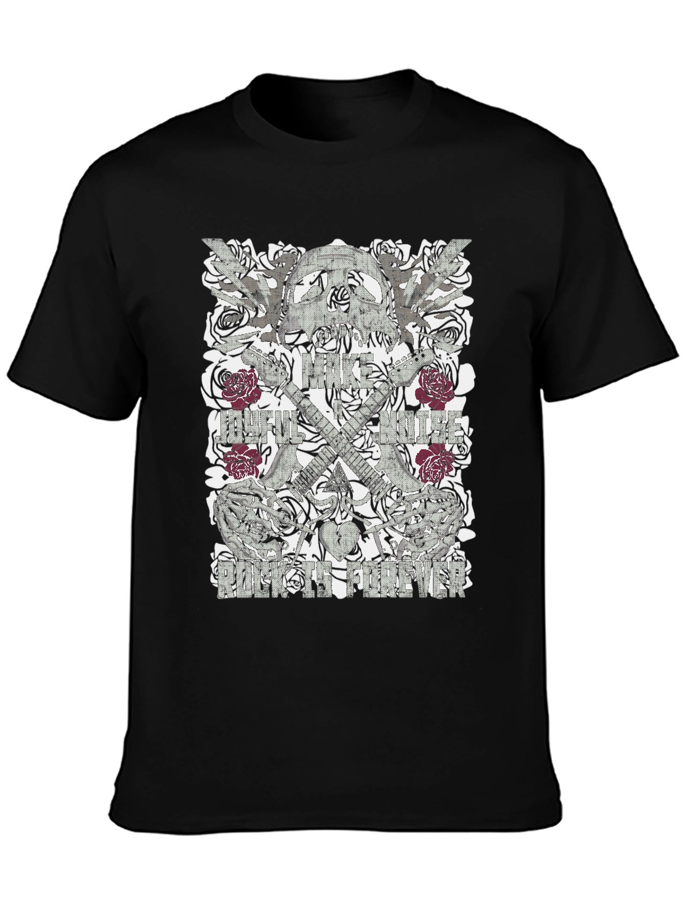 Skull & Roses Graphic Print Mens Black T-Shirt