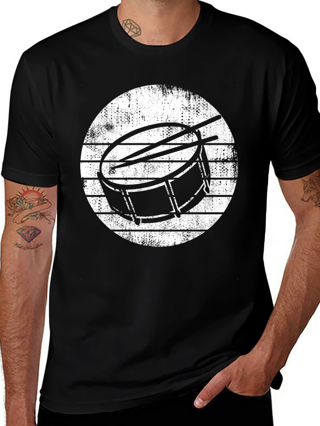 Drum Kit Graphic Tee - Black Cotton T-Shirt