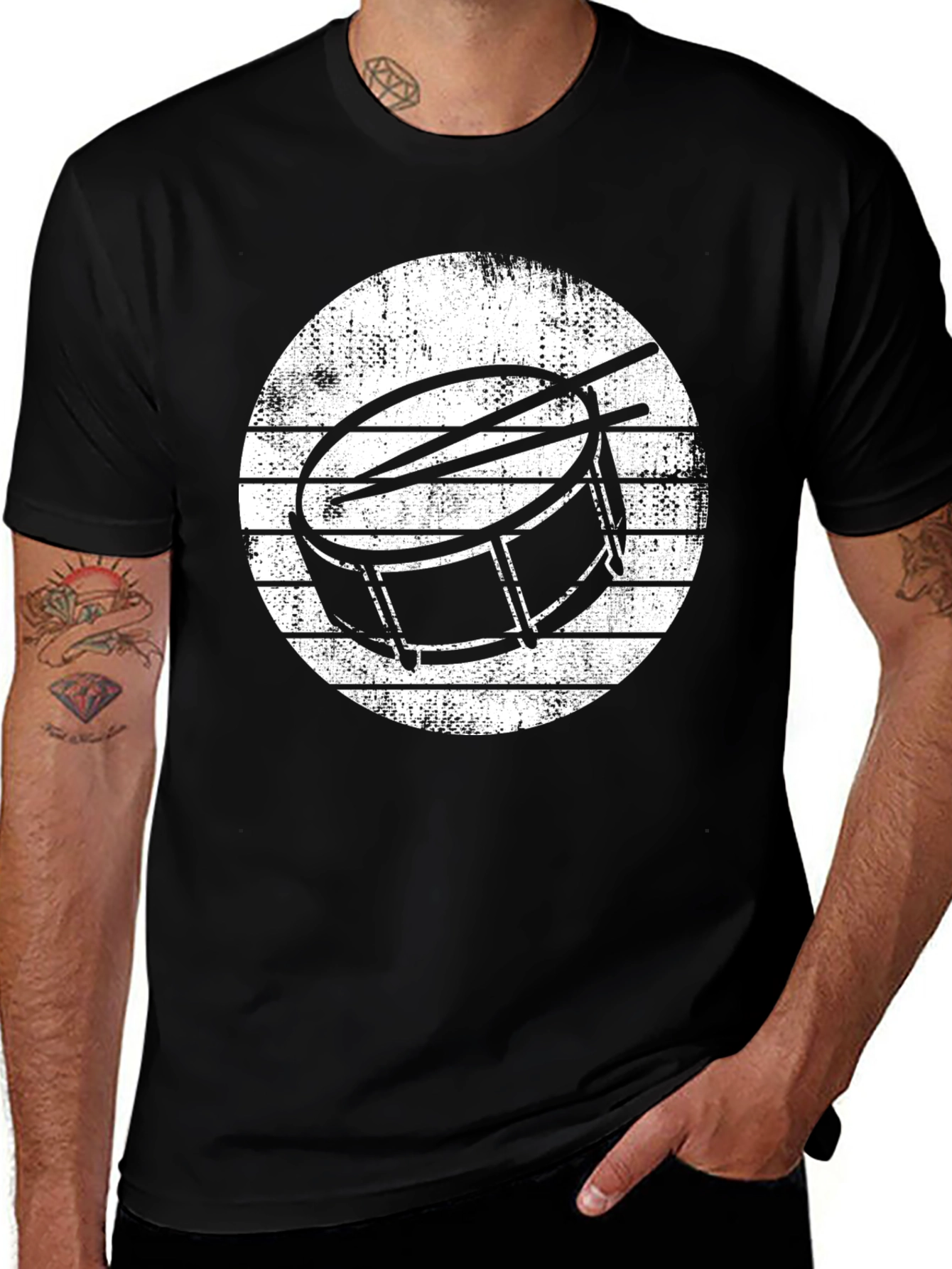 Drum Kit Graphic Tee - Black Cotton T-Shirt