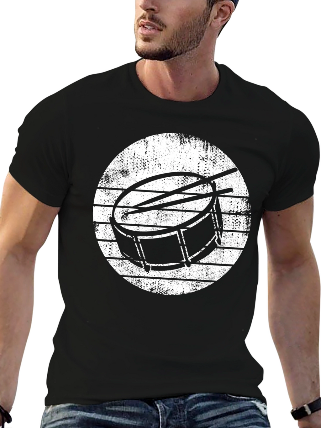 Drum Kit Graphic Tee - Black Cotton T-Shirt