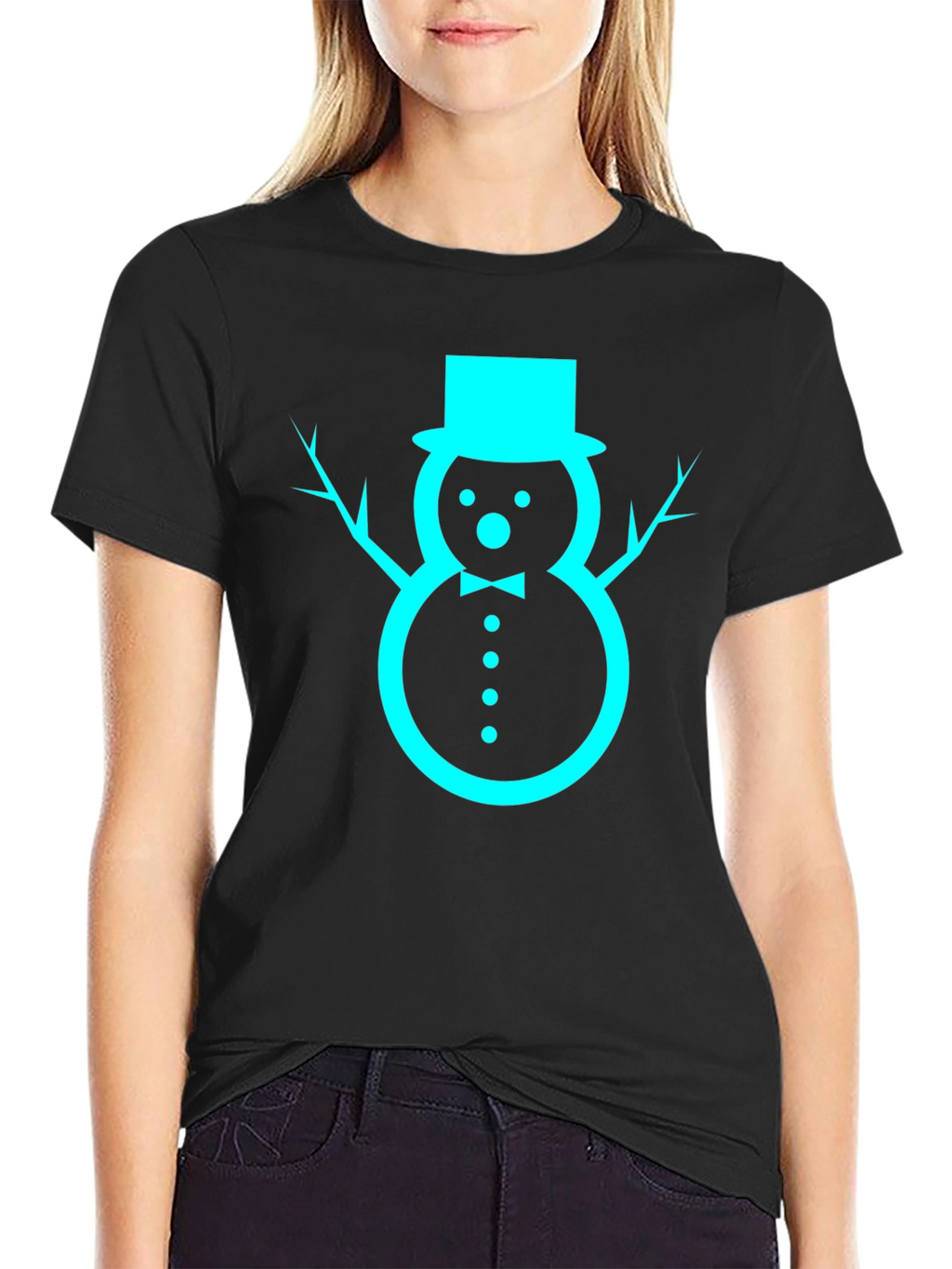 Festive Snowman Graphic Tee - Black Cotton Blend
