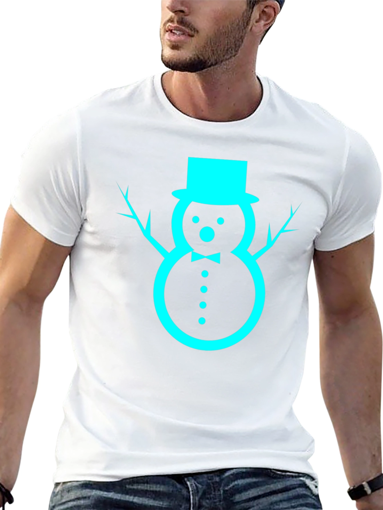 Festive Snowman Graphic Tee - Black Cotton Blend