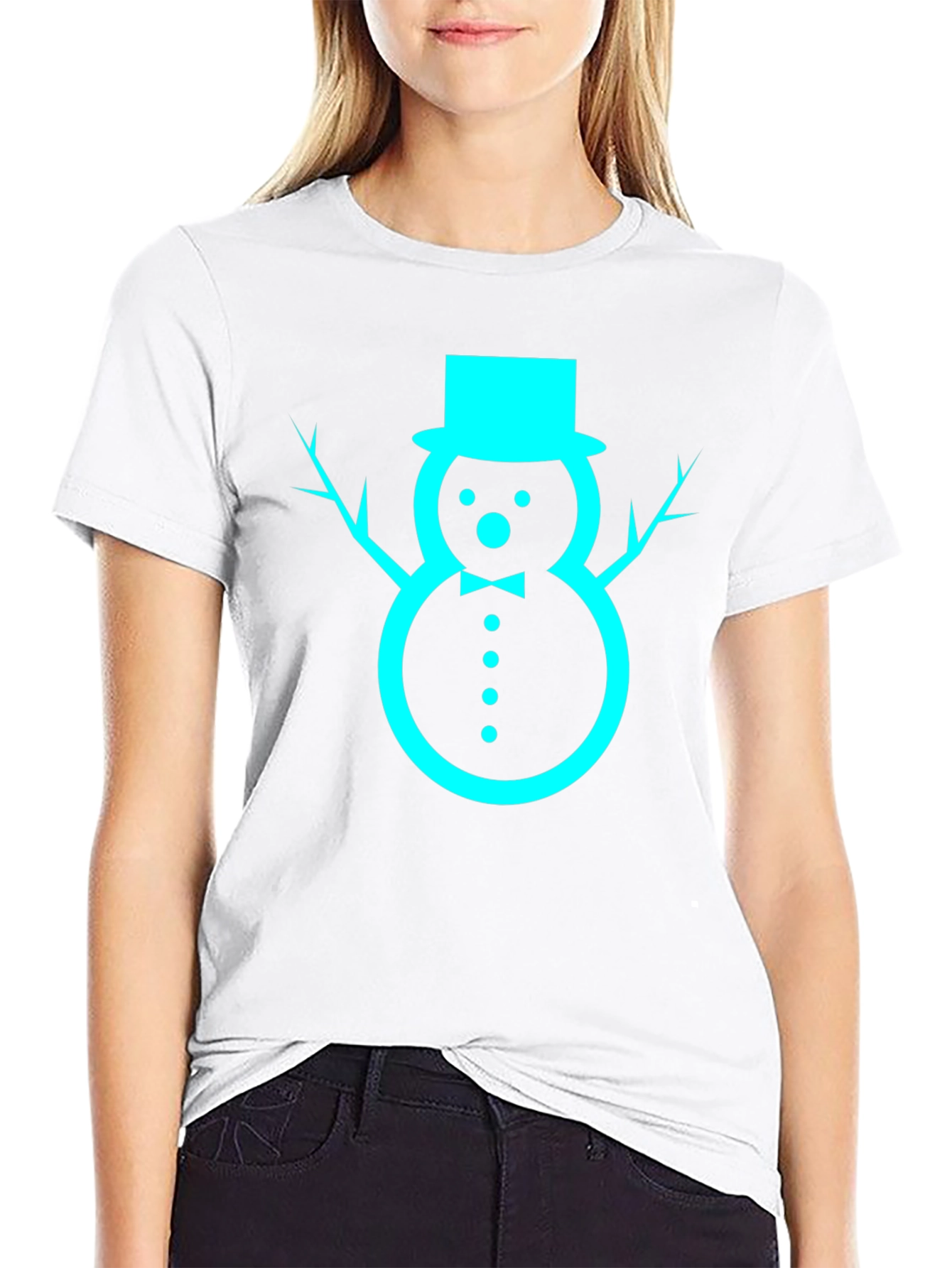 Festive Snowman Graphic Tee - Black Cotton Blend