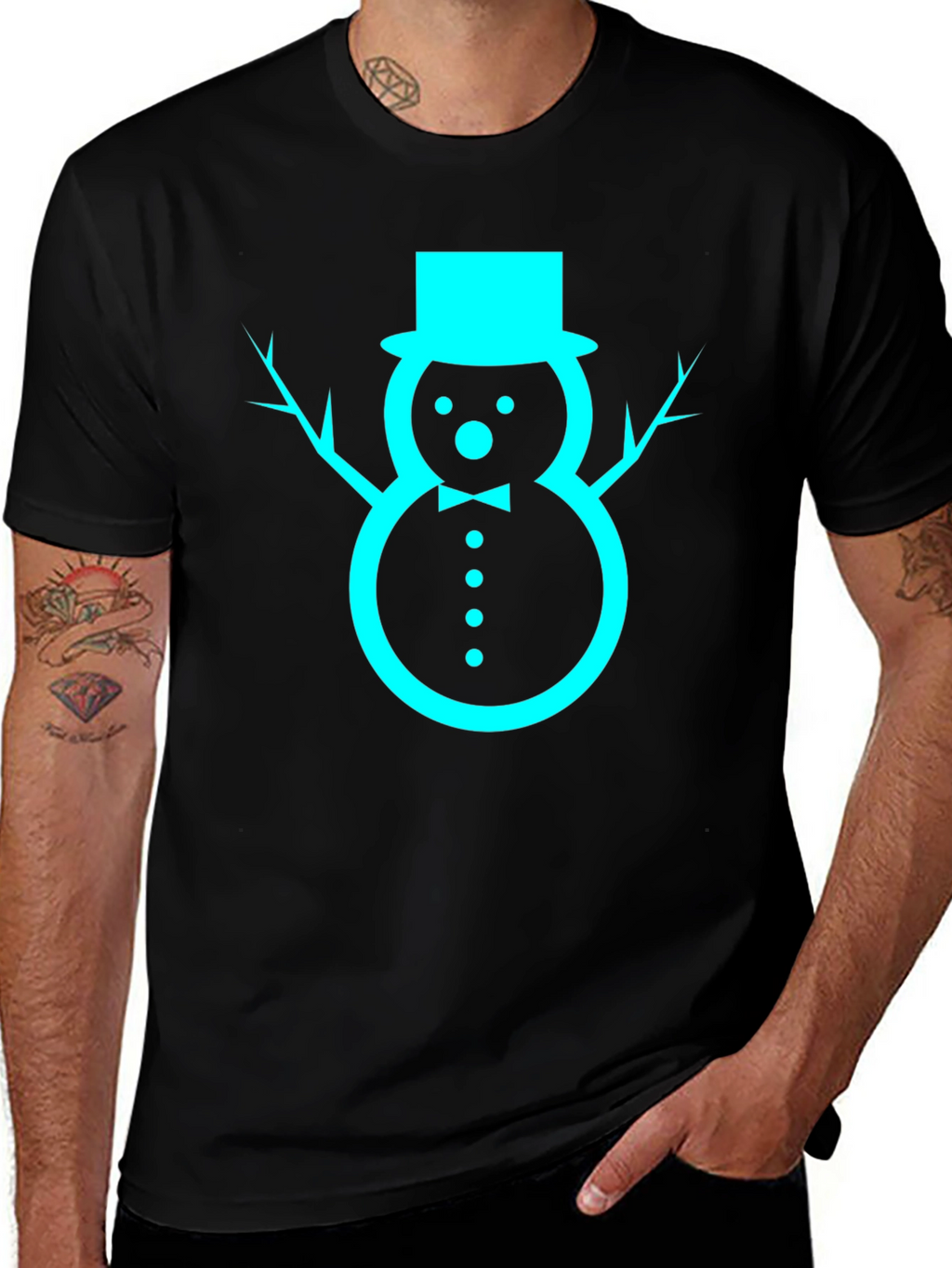 Festive Snowman Graphic Tee - Black Cotton Blend