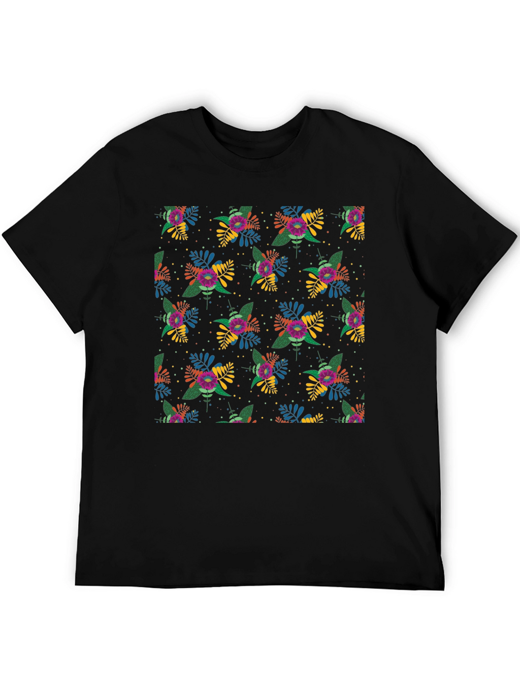 Floral Patterned Black T-Shirt