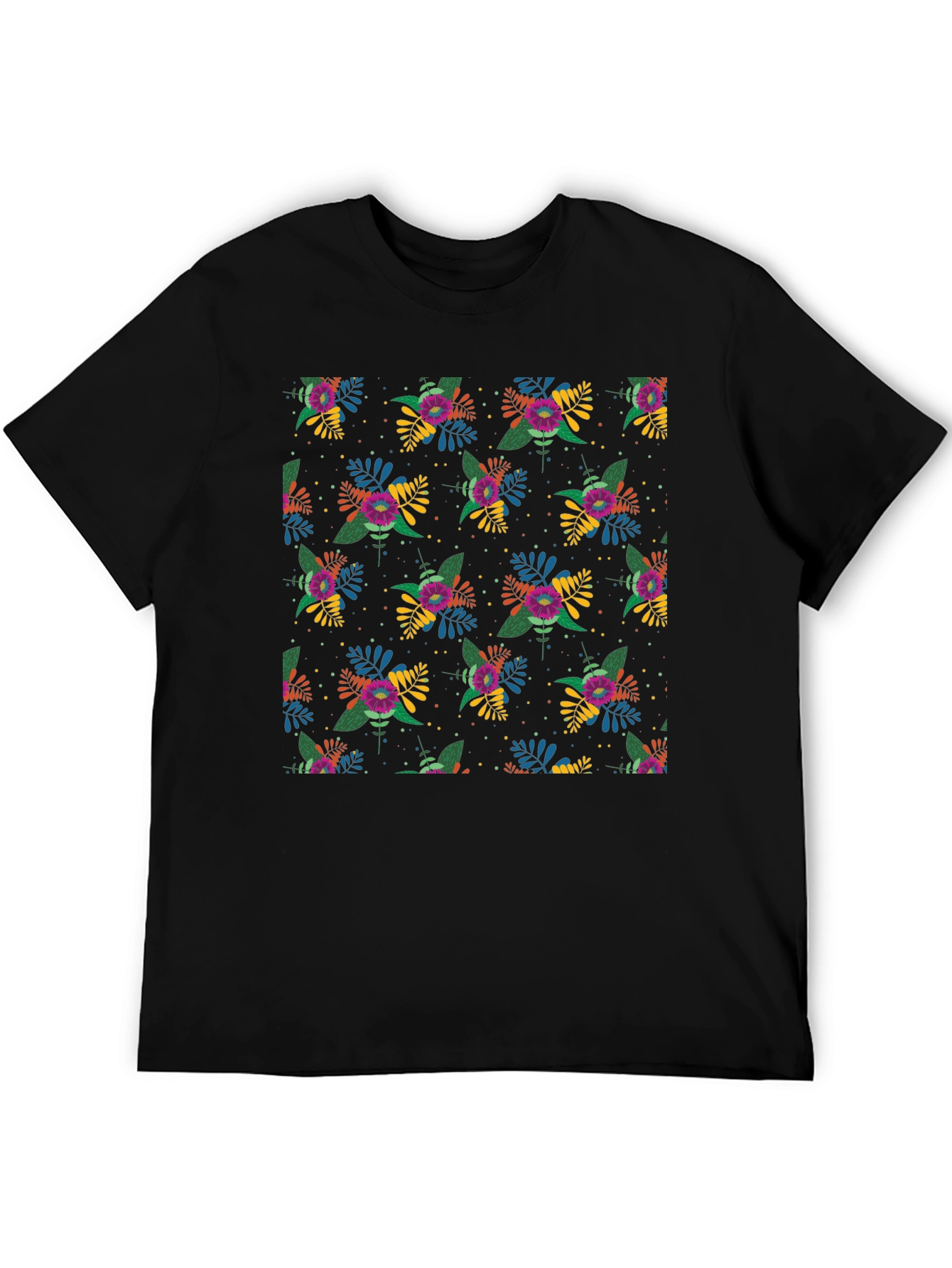 Floral Patterned Black T-Shirt