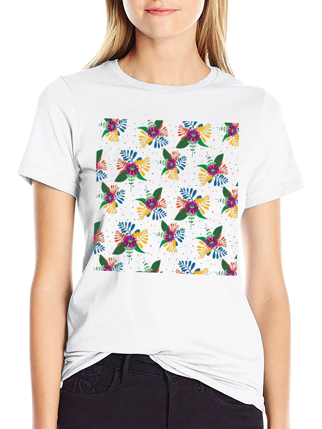Floral Patterned Black T-Shirt