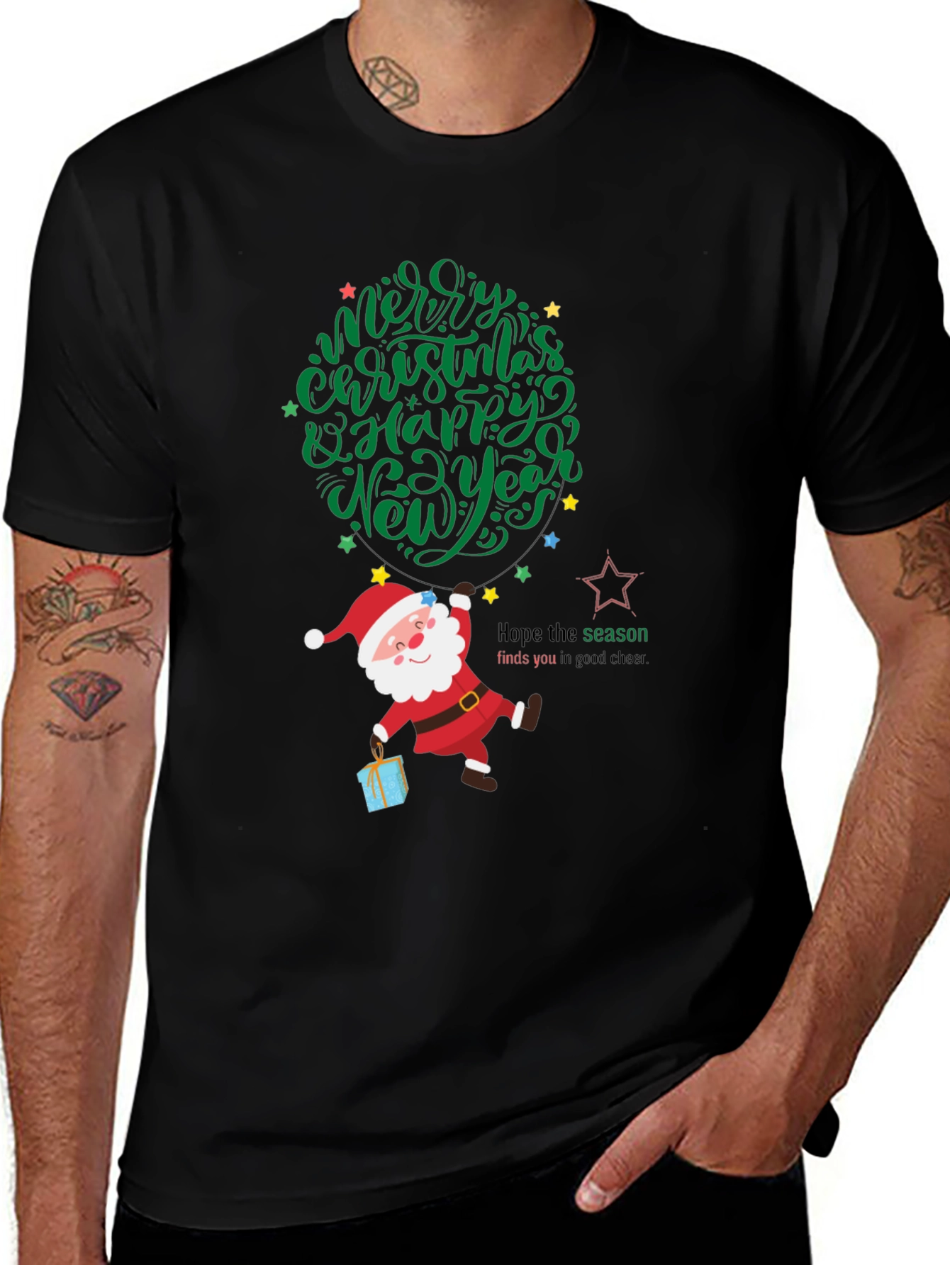 Festive Santa Graphic Tee - Merry Christmas & Happy New Year