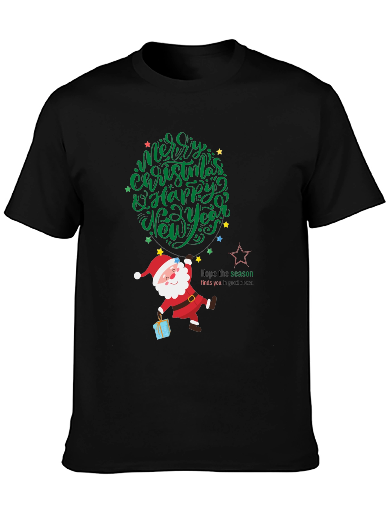 Festive Santa Graphic Tee - Merry Christmas & Happy New Year
