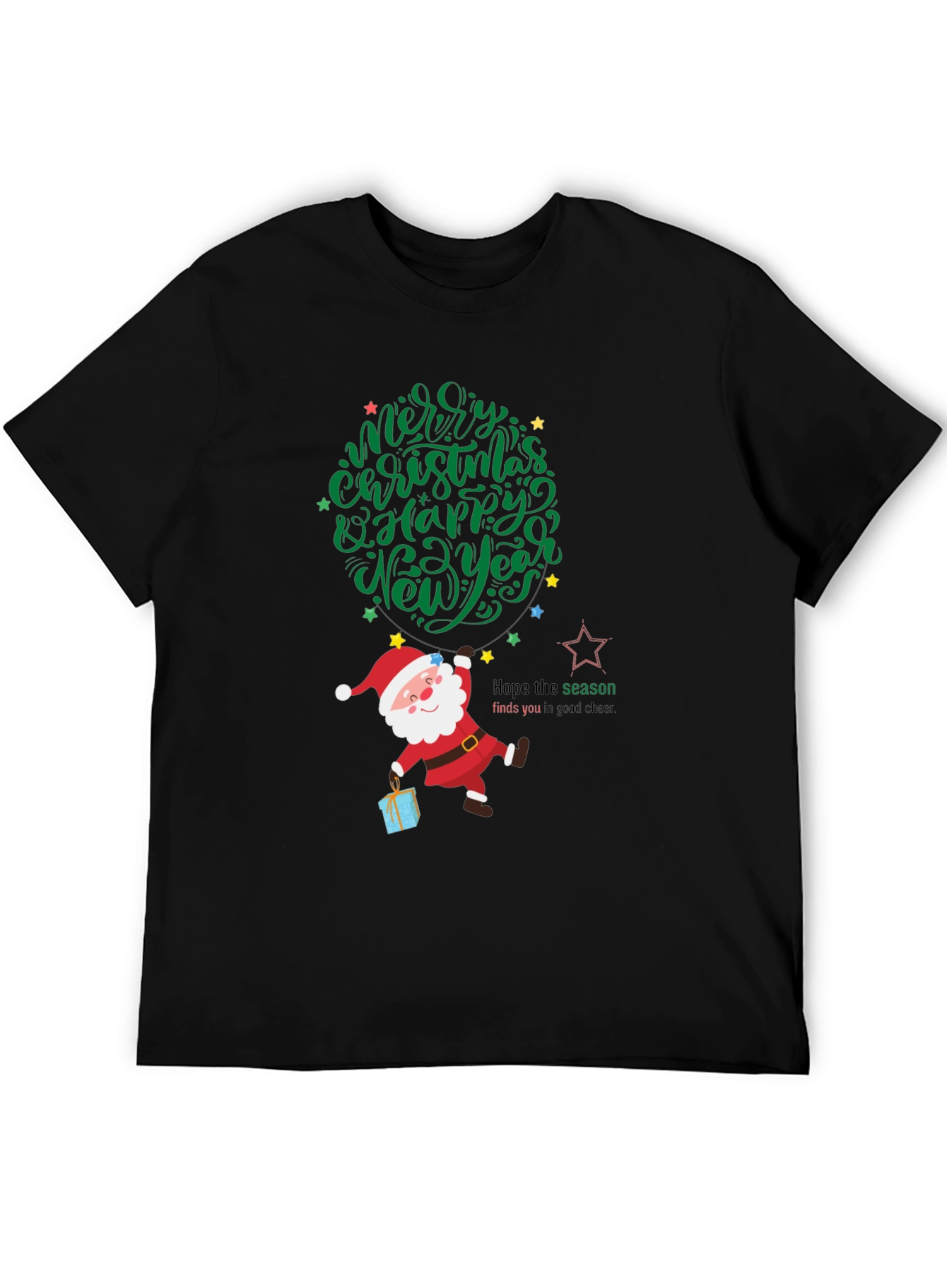 Festive Santa Graphic Tee - Merry Christmas & Happy New Year