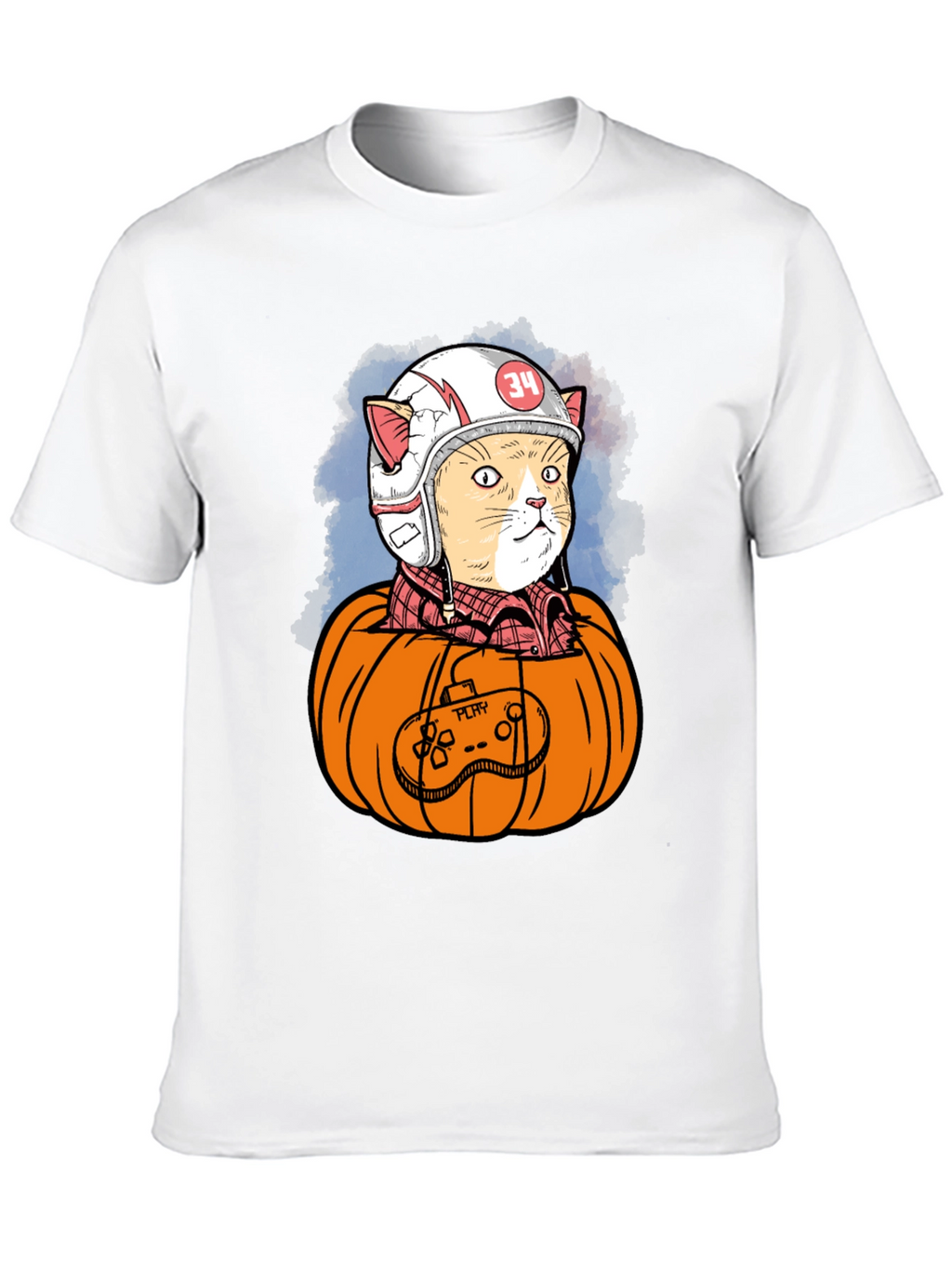 Cat Gamer in Pumpkin T-Shirt