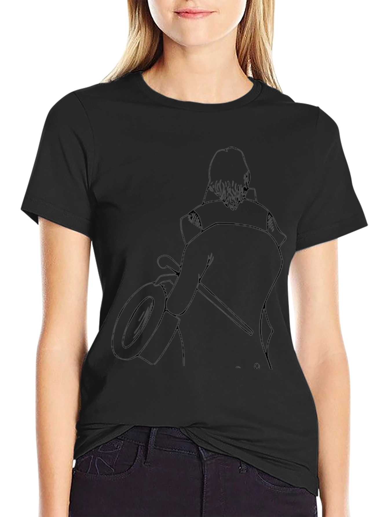 Black T-Shirt with Line Art Design