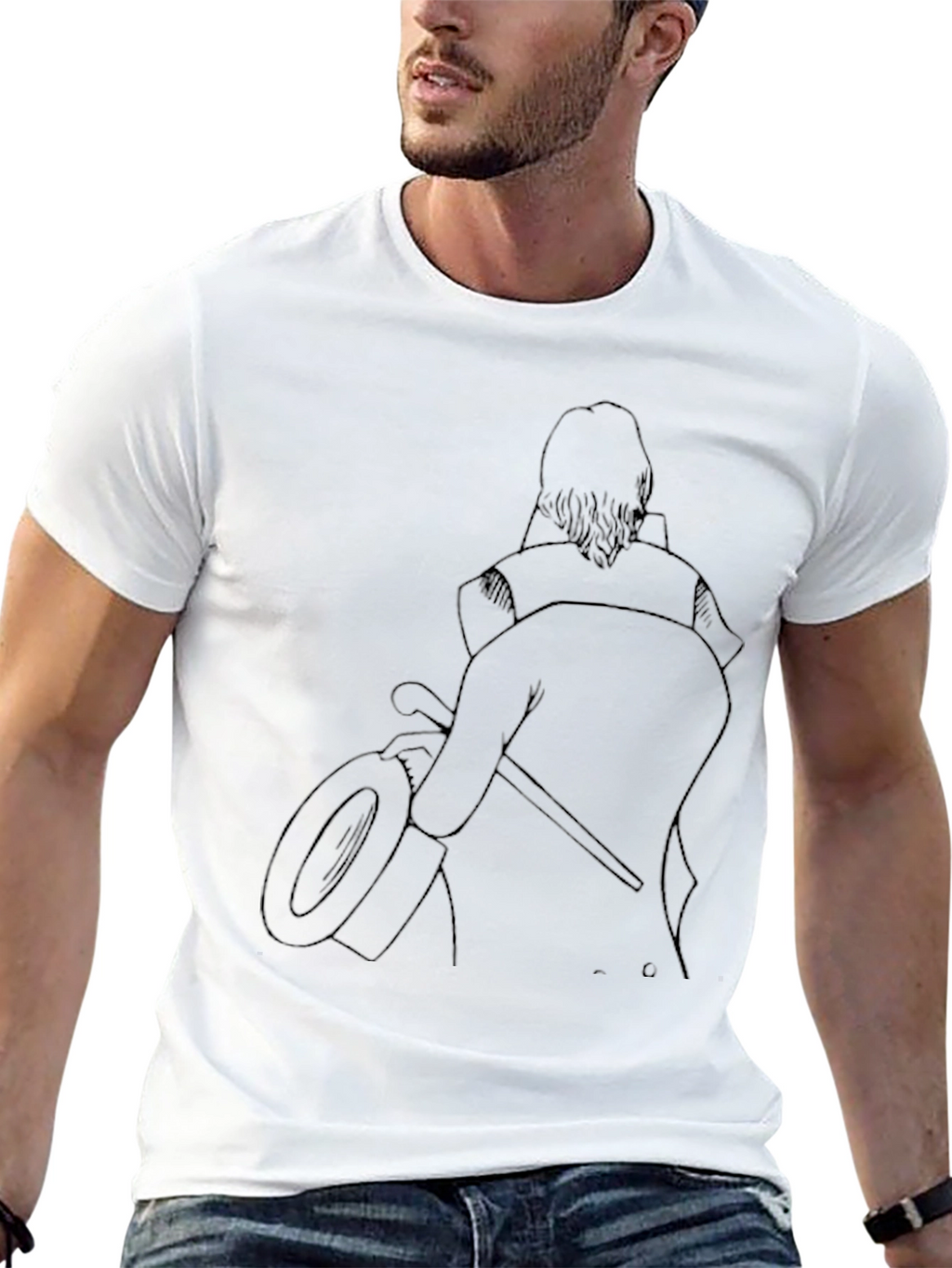 Black T-Shirt with Line Art Design