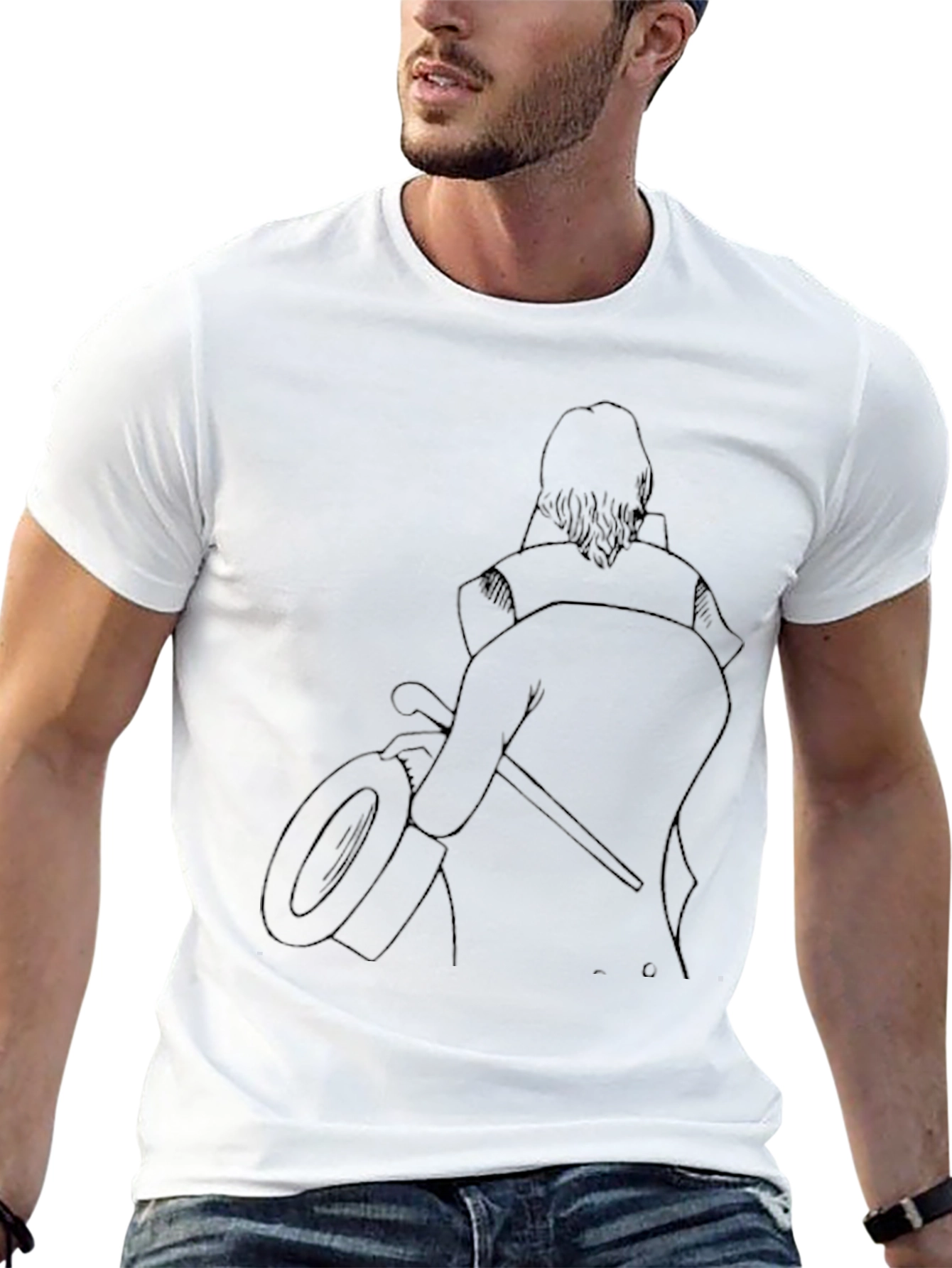 Black T-Shirt with Line Art Design