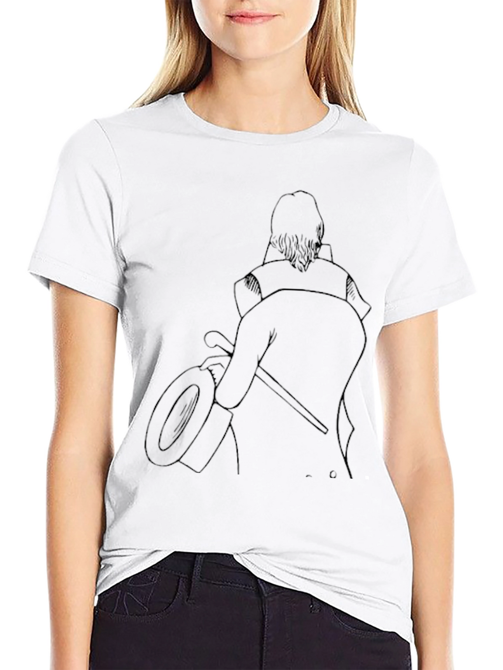 Black T-Shirt with Line Art Design