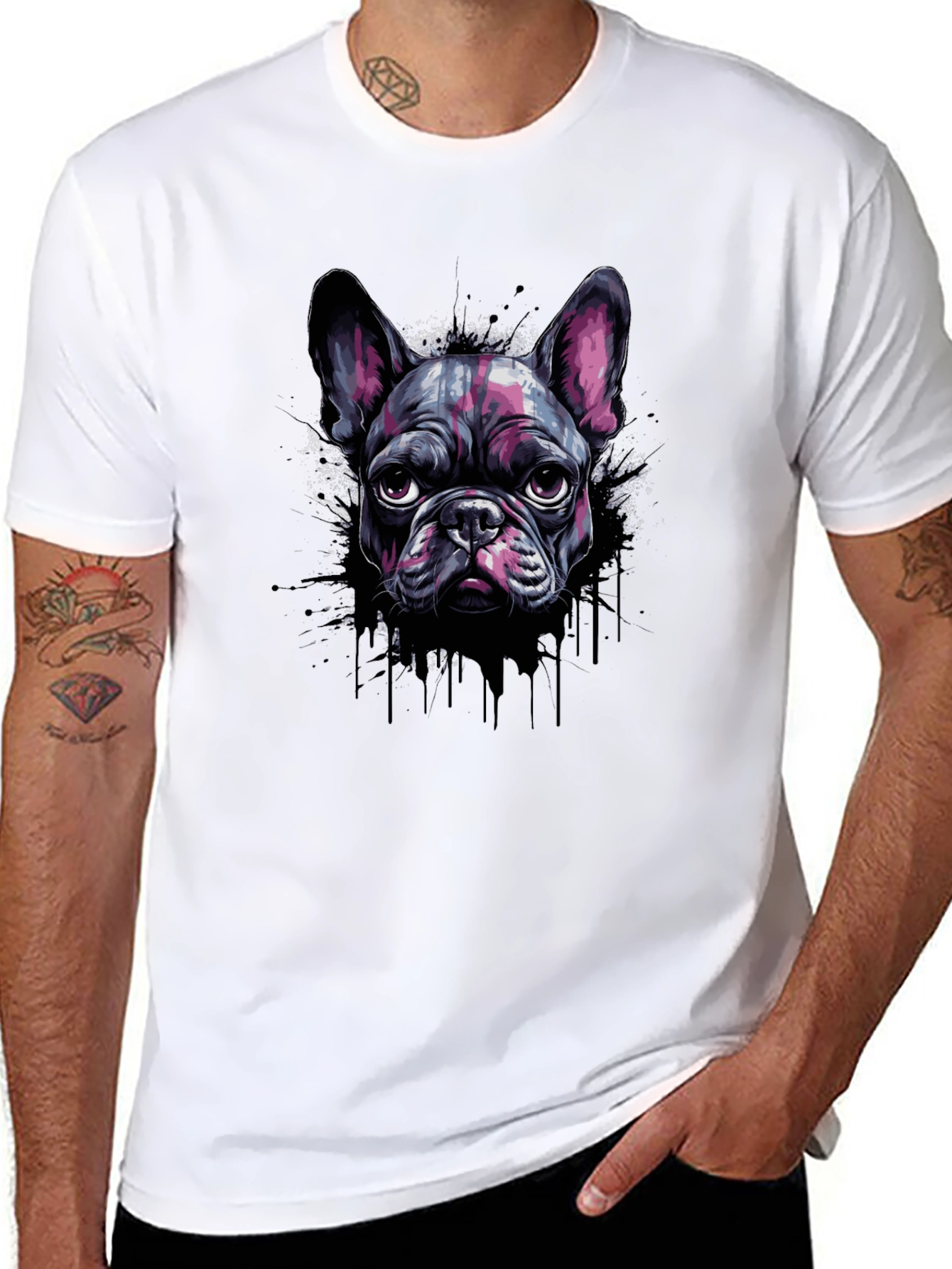 Cool French Bulldog Graphic Print Black T-Shirt