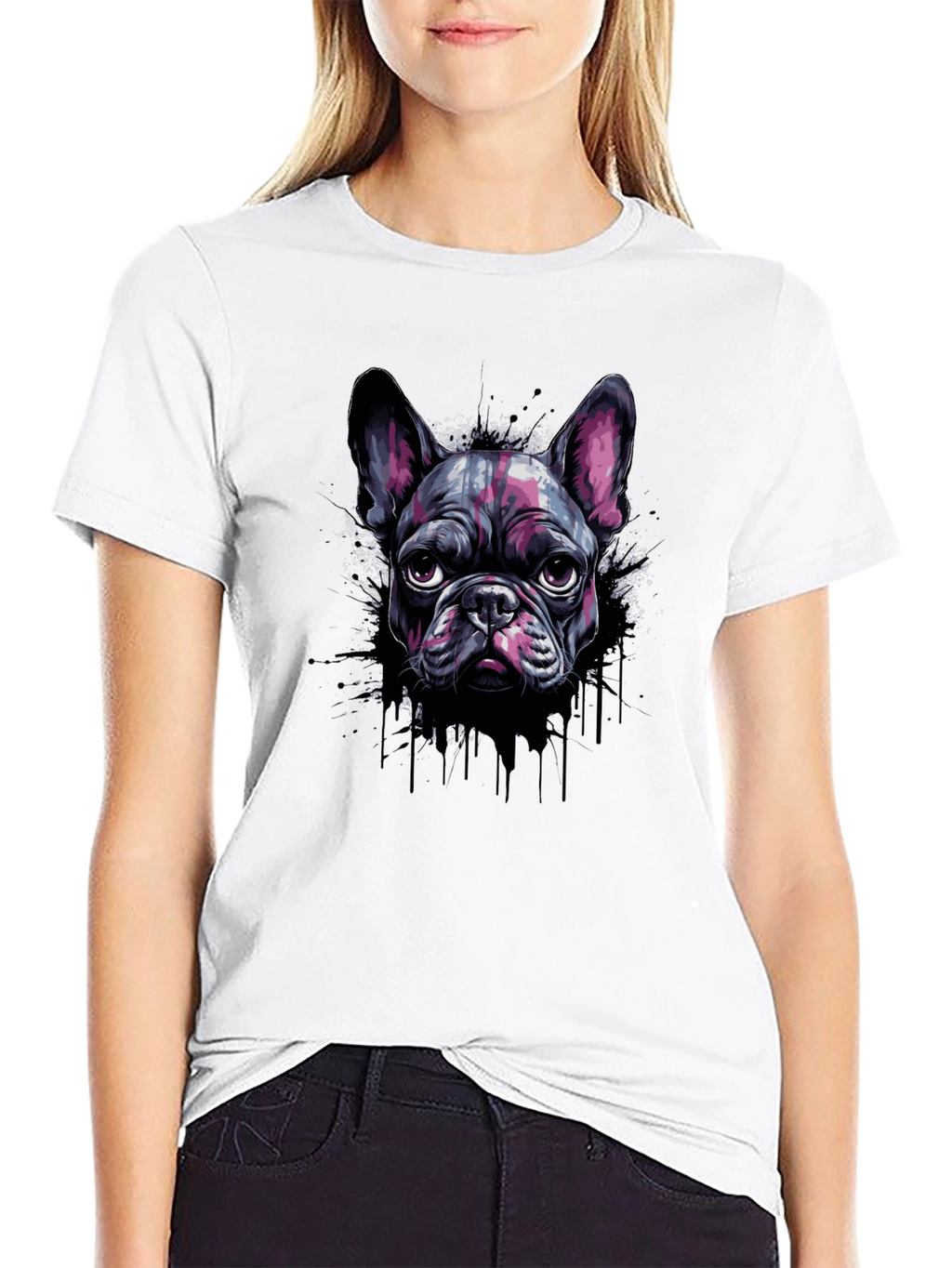 Cool French Bulldog Graphic Print Black T-Shirt