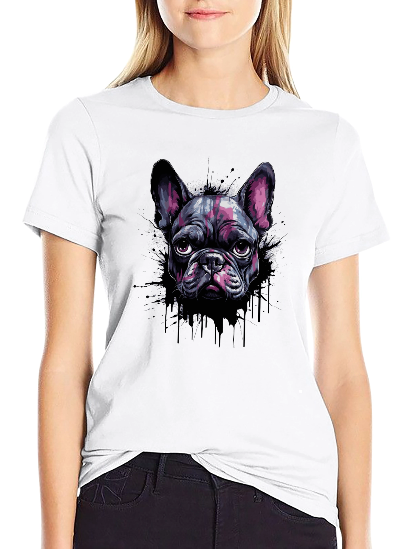 Cool French Bulldog Graphic Print Black T-Shirt