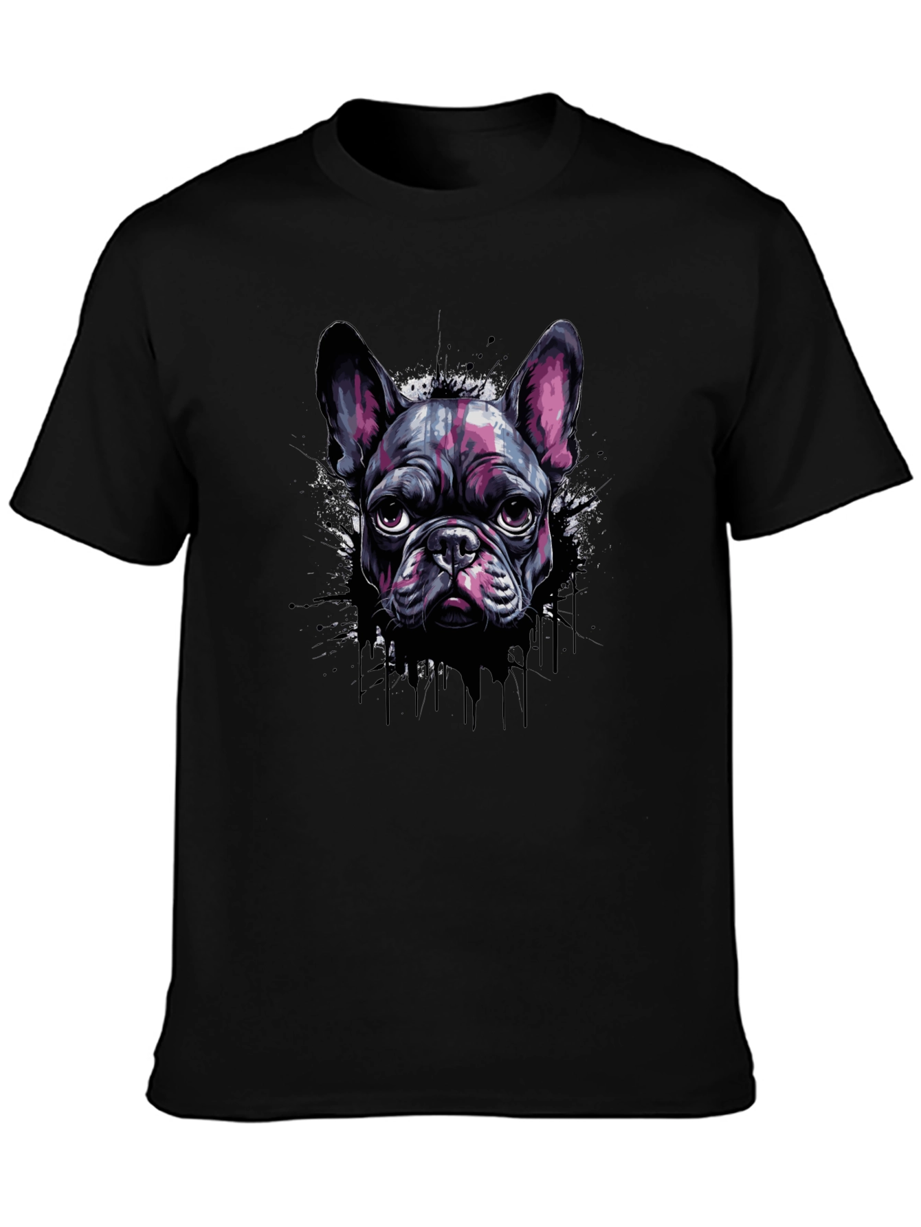Cool French Bulldog Graphic Print Black T-Shirt