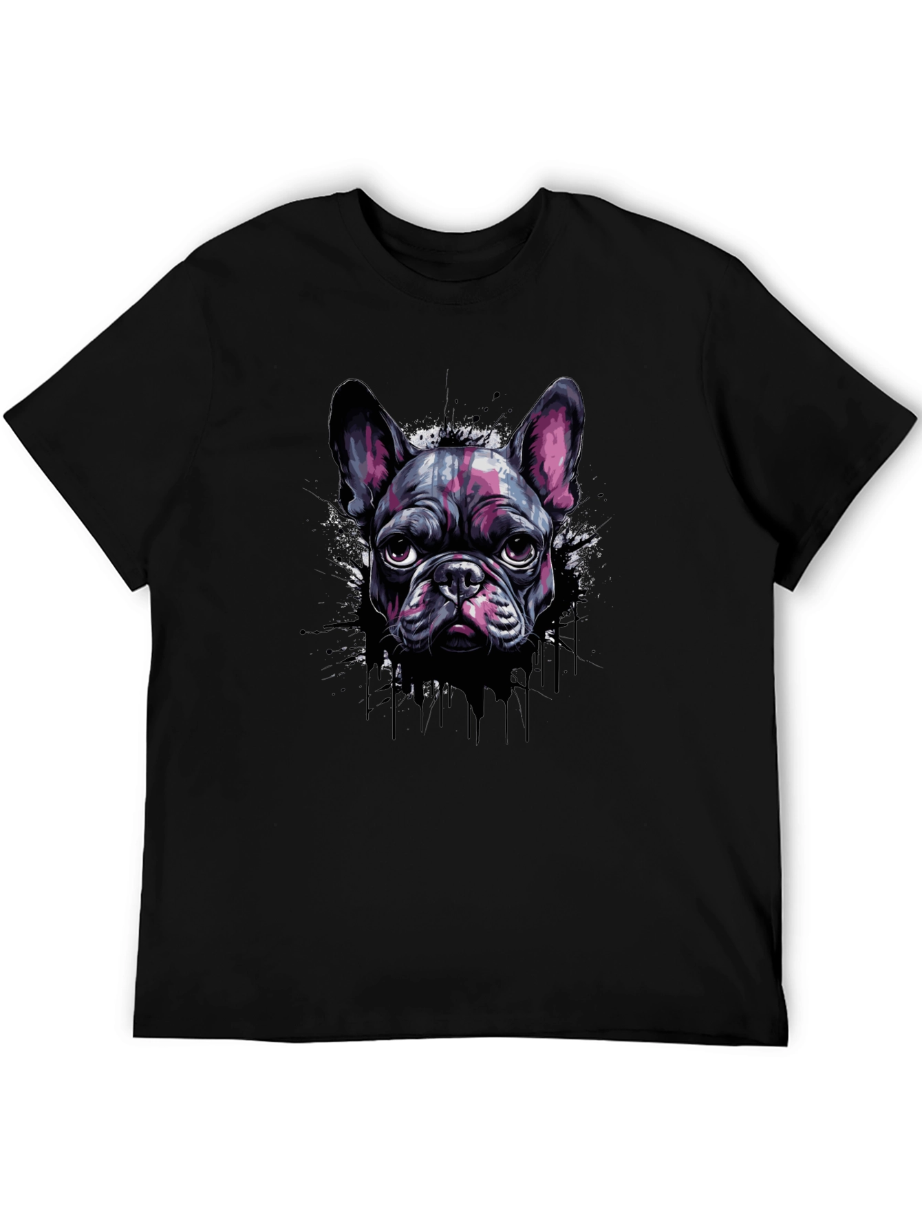 Cool French Bulldog Graphic Print Black T-Shirt