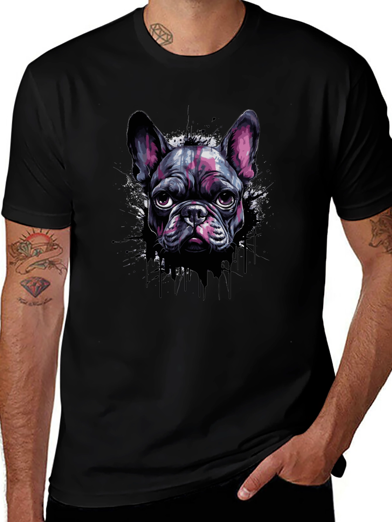Cool French Bulldog Graphic Print Black T-Shirt