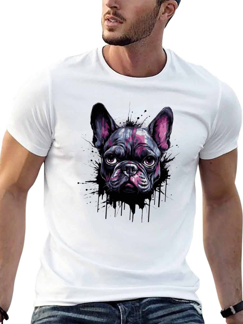 Cool French Bulldog Graphic Print Black T-Shirt