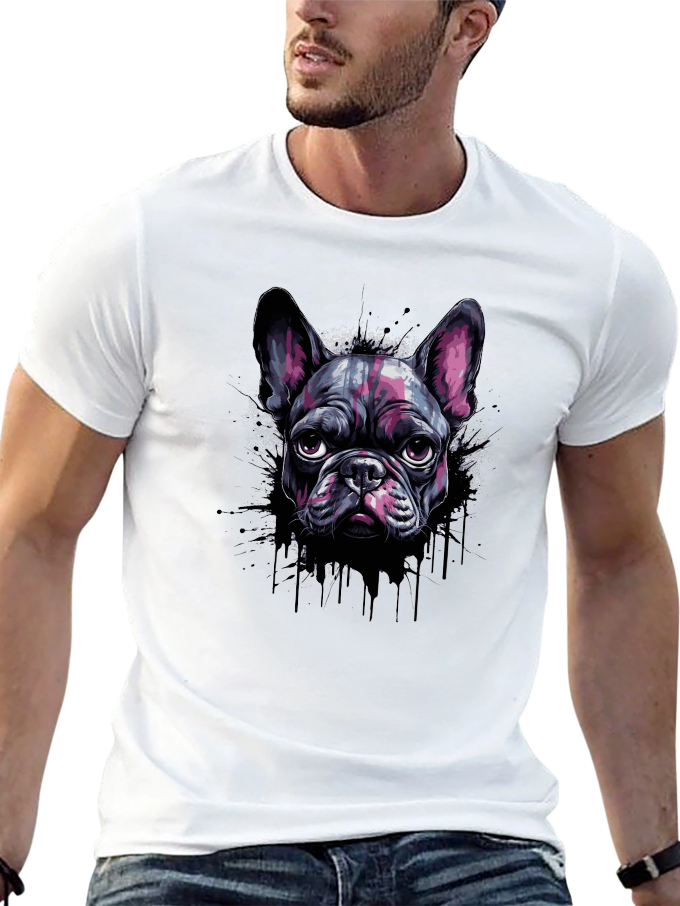 Cool French Bulldog Graphic Print Black T-Shirt