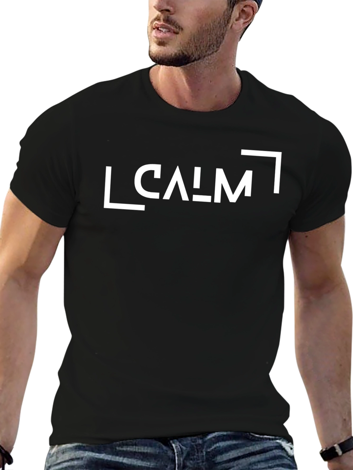 Calm Graphic Tee - Black Cotton Blend Relaxed Fit