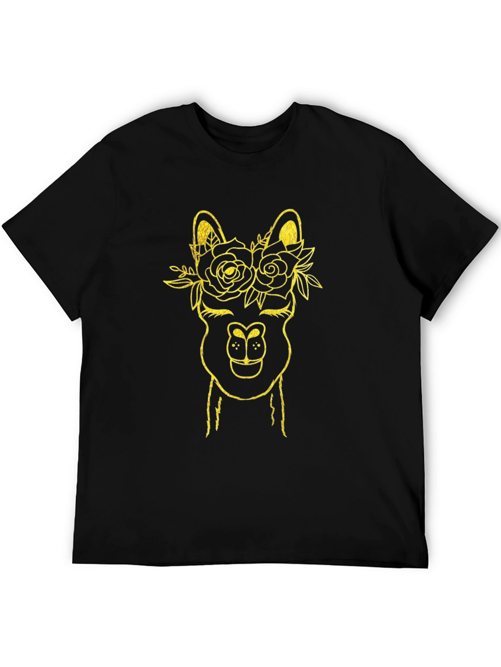 Llama Flower Crown Graphic Tee - Black Cotton T-Shirt