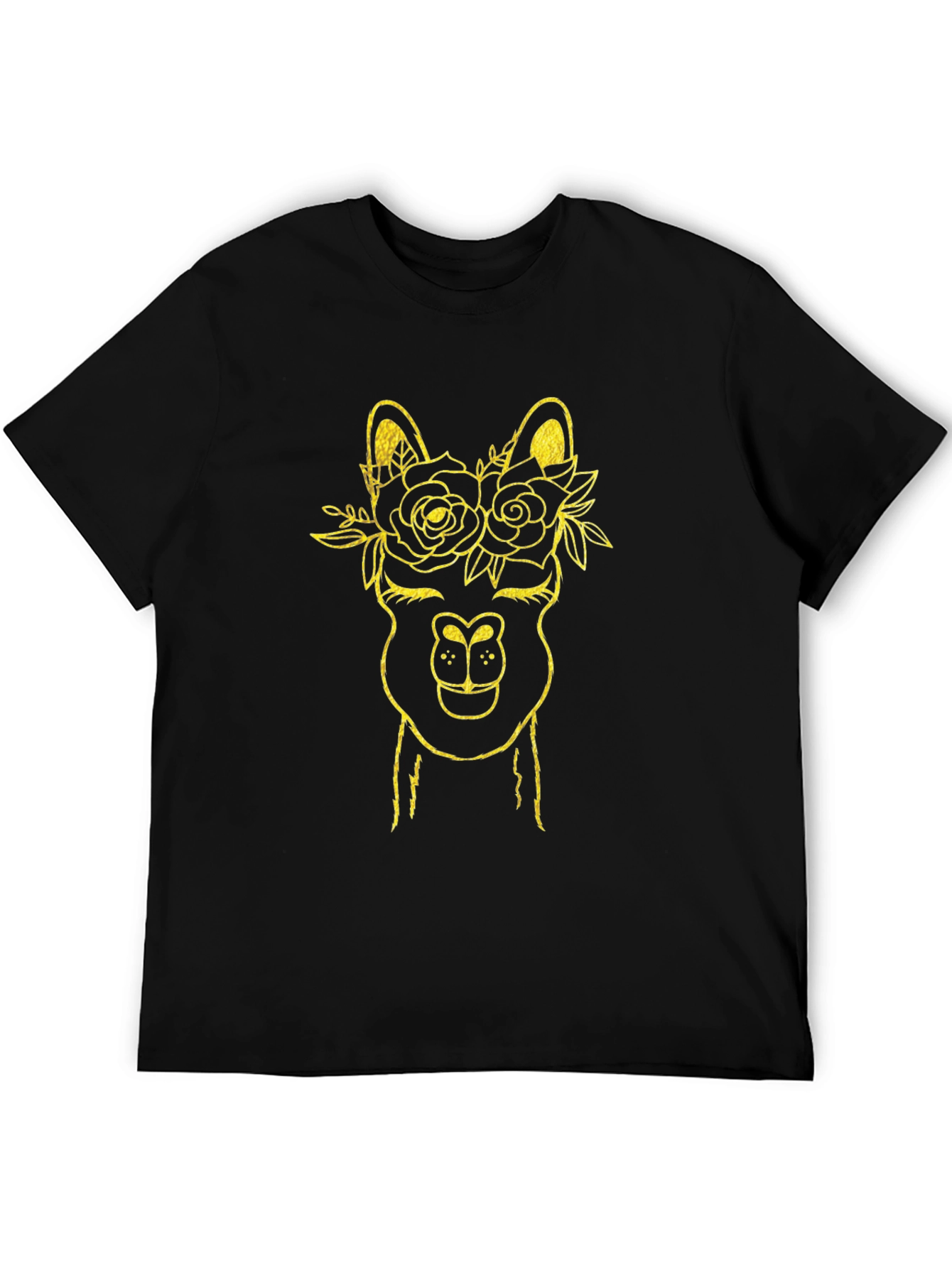 Llama Flower Crown Graphic Tee - Black Cotton T-Shirt