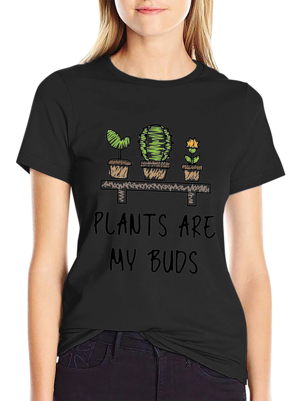 Plants Are My Buds Graphic Tee - Black