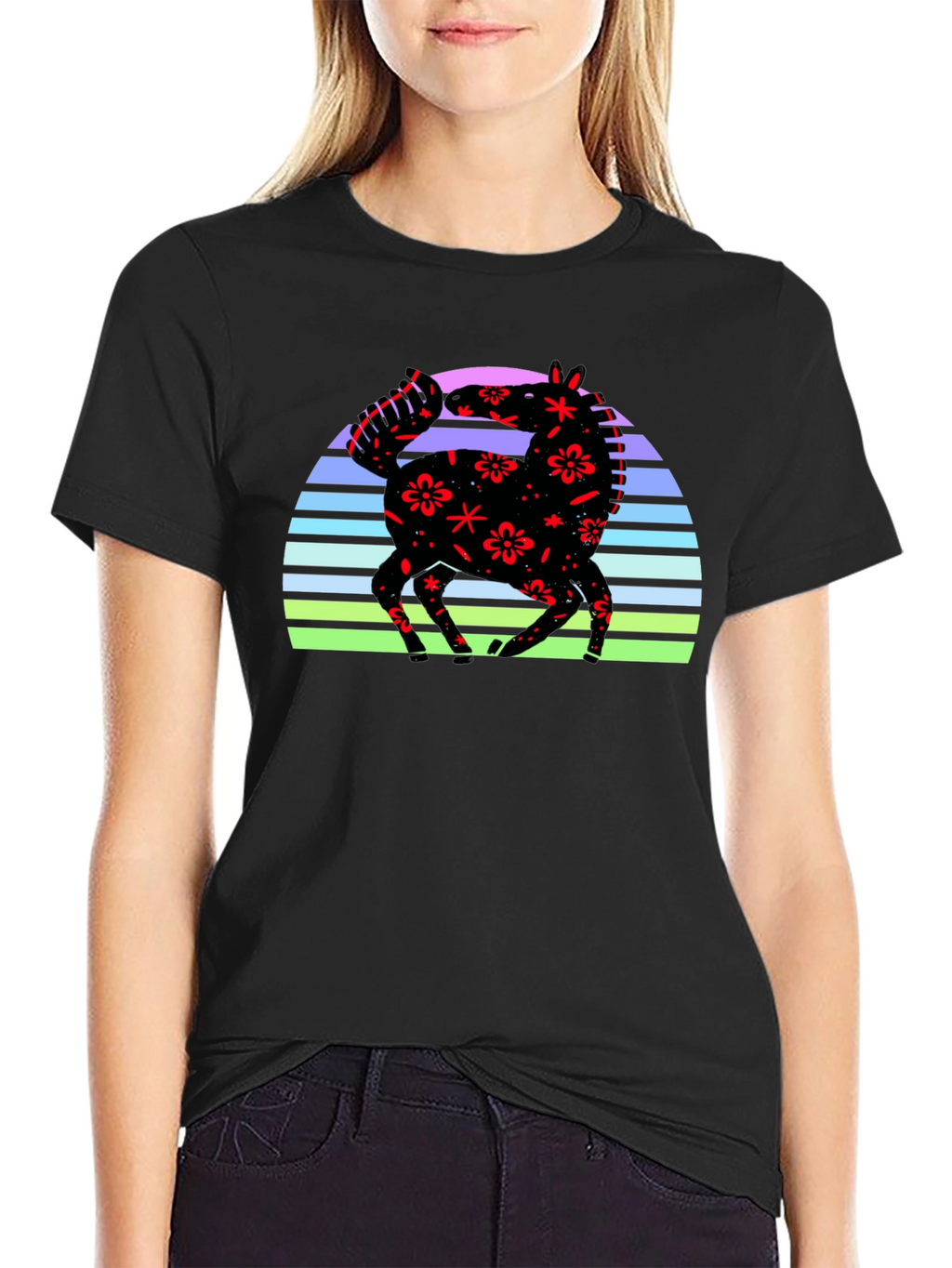 Floral Horse Graphic Tee - Sunset Design
