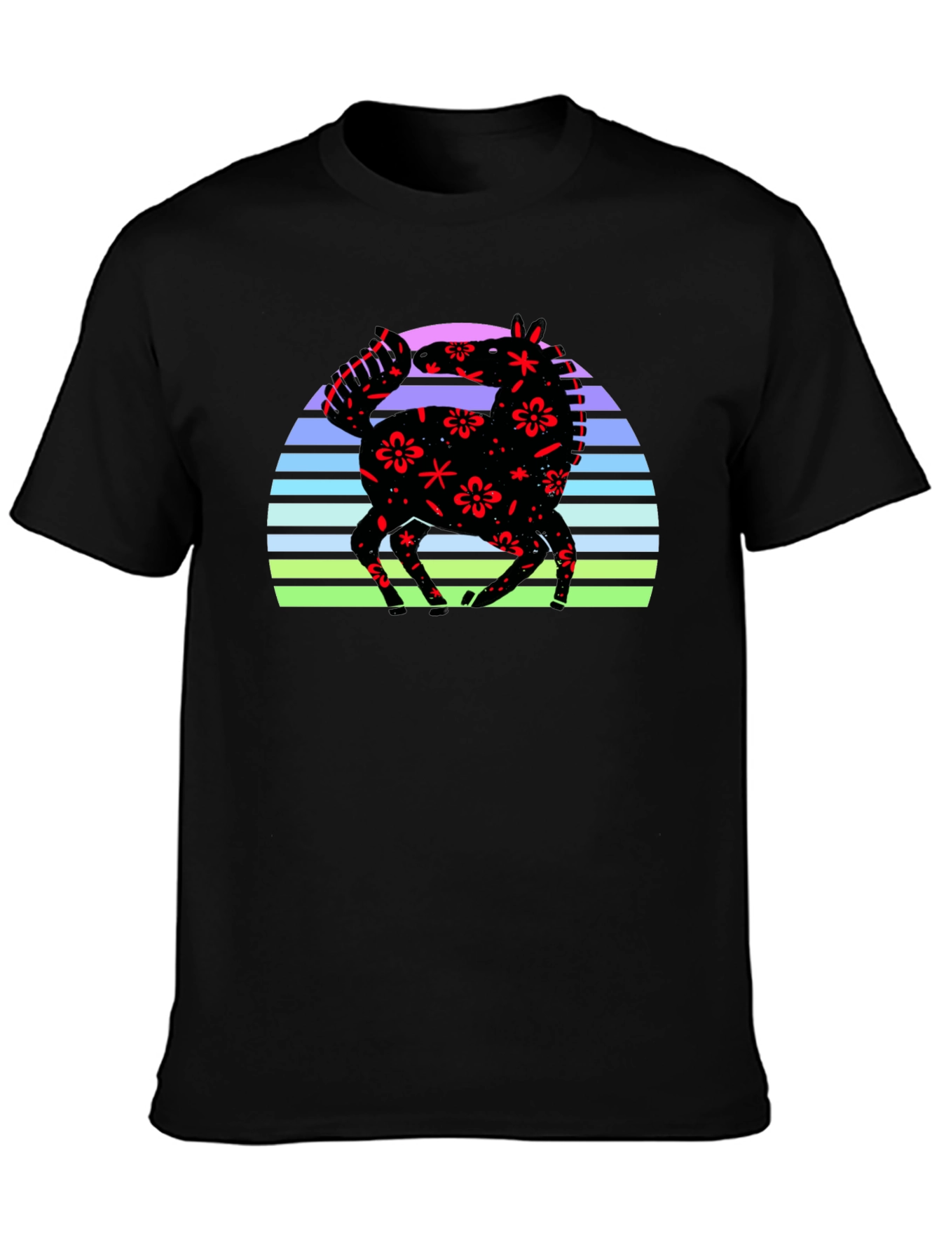 Floral Horse Graphic Tee - Sunset Design