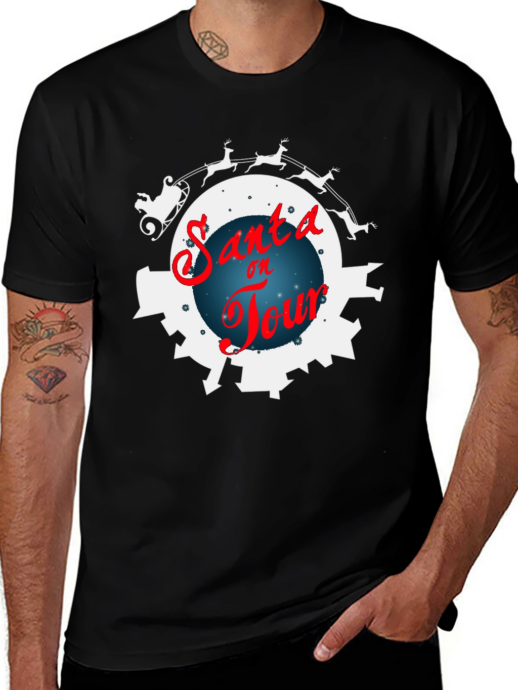 Santa on Tour Black T-Shirt