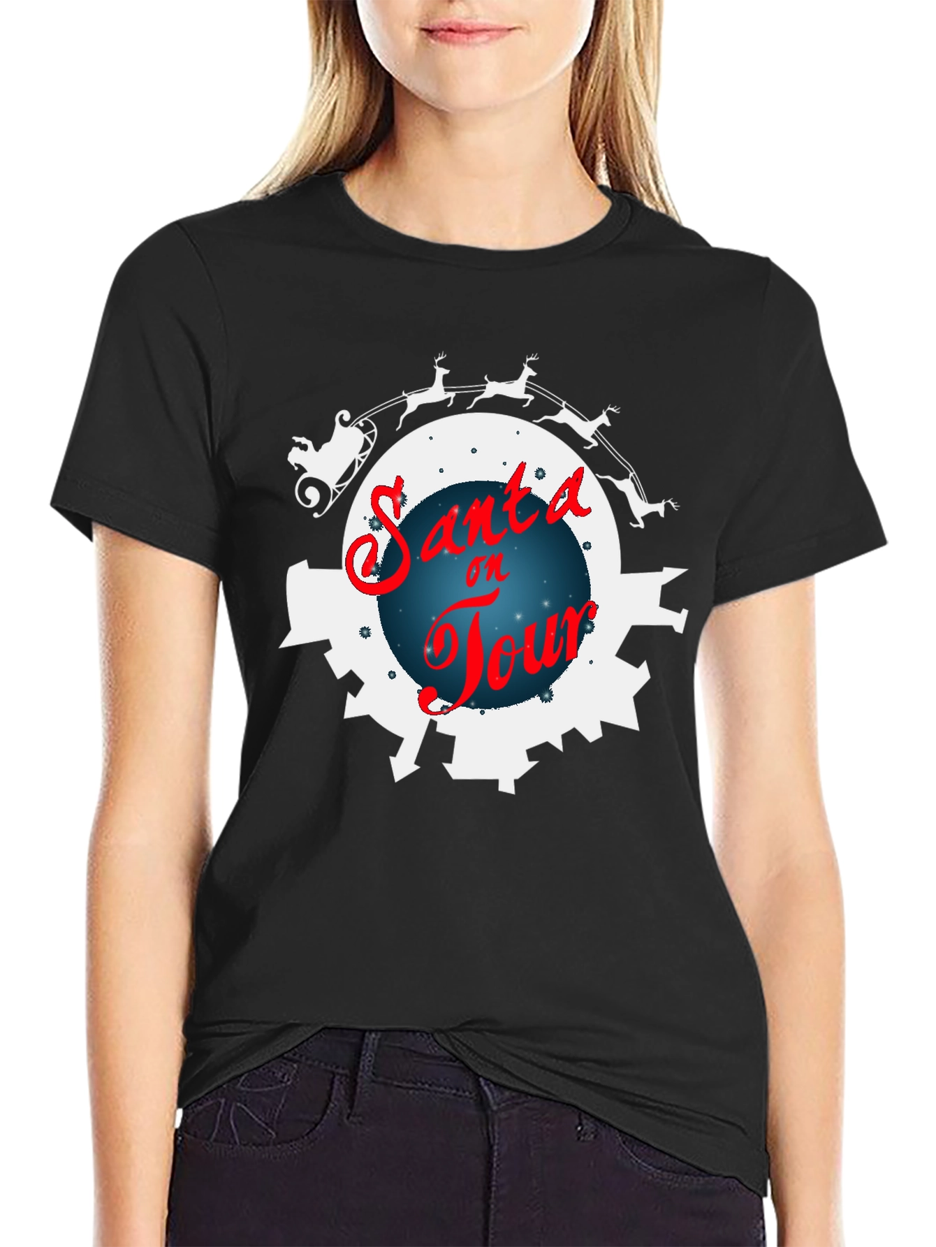 Santa on Tour Black T-Shirt
