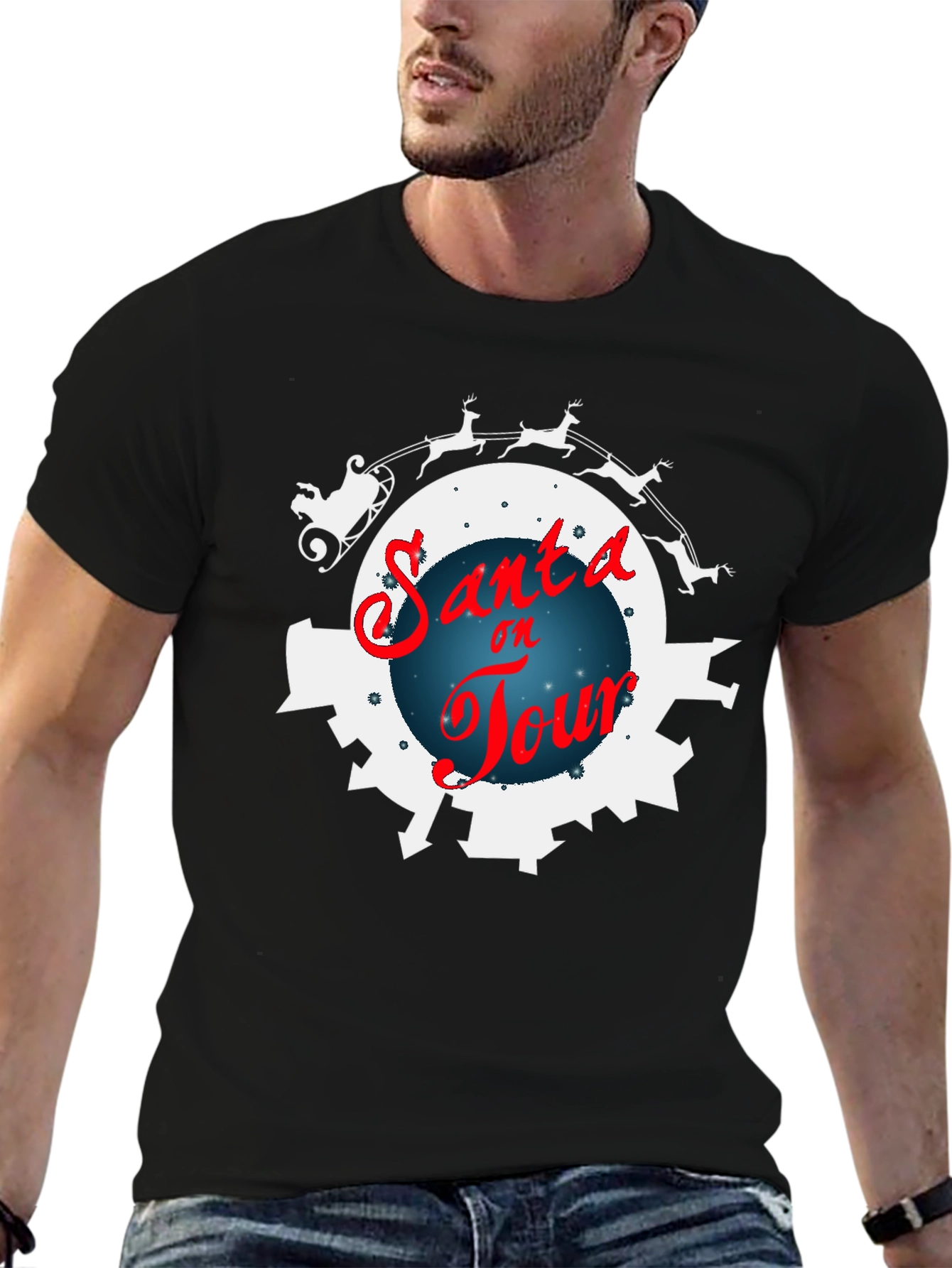 Santa on Tour Black T-Shirt