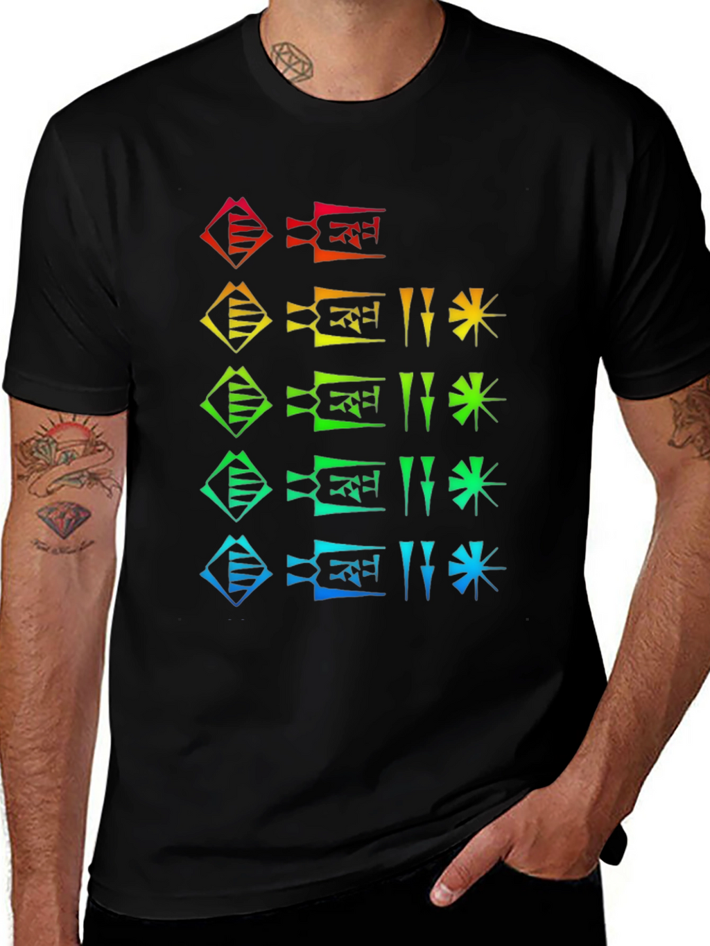 Rainbow Cuneiform Graphic Black T-Shirt