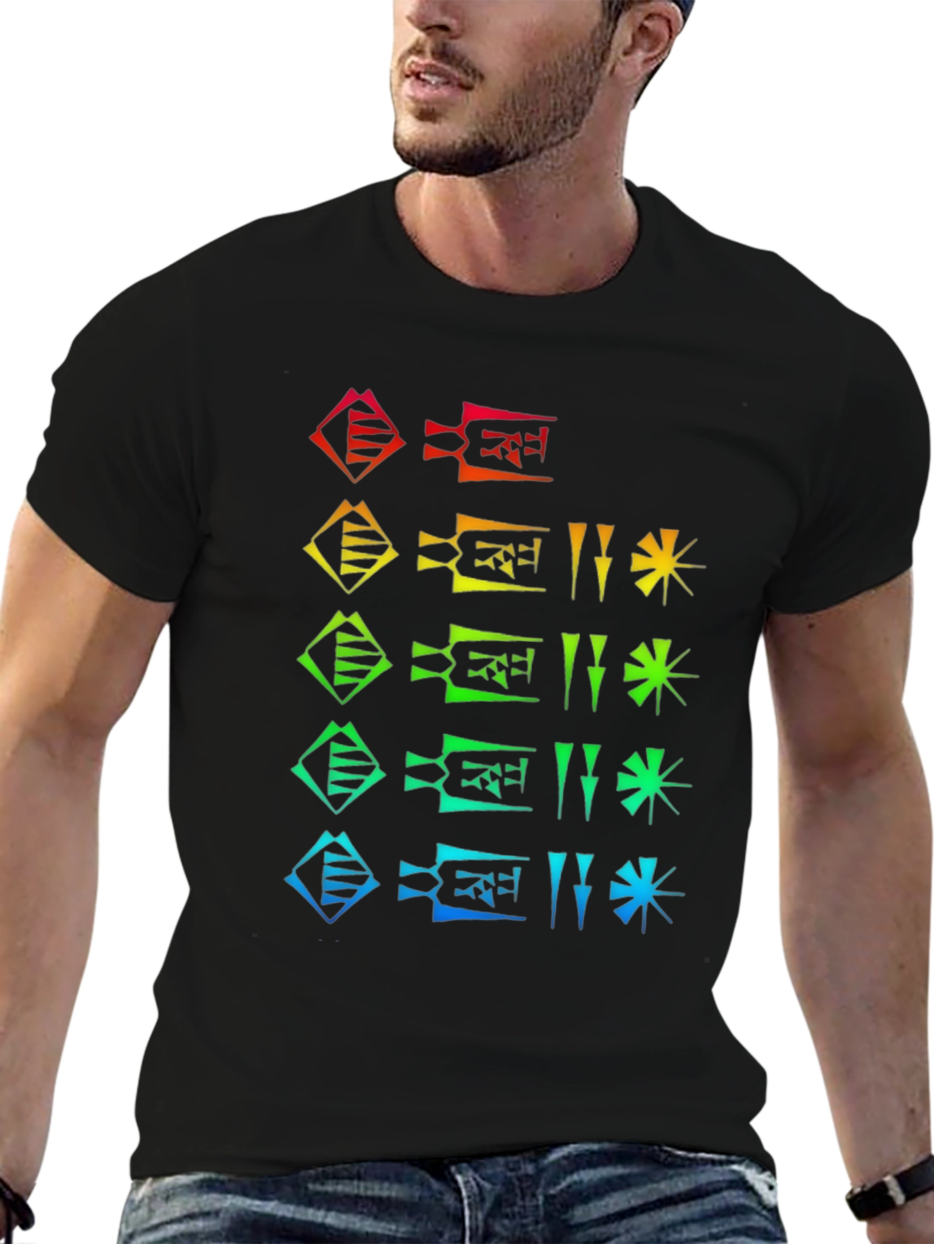 Rainbow Cuneiform Graphic Black T-Shirt