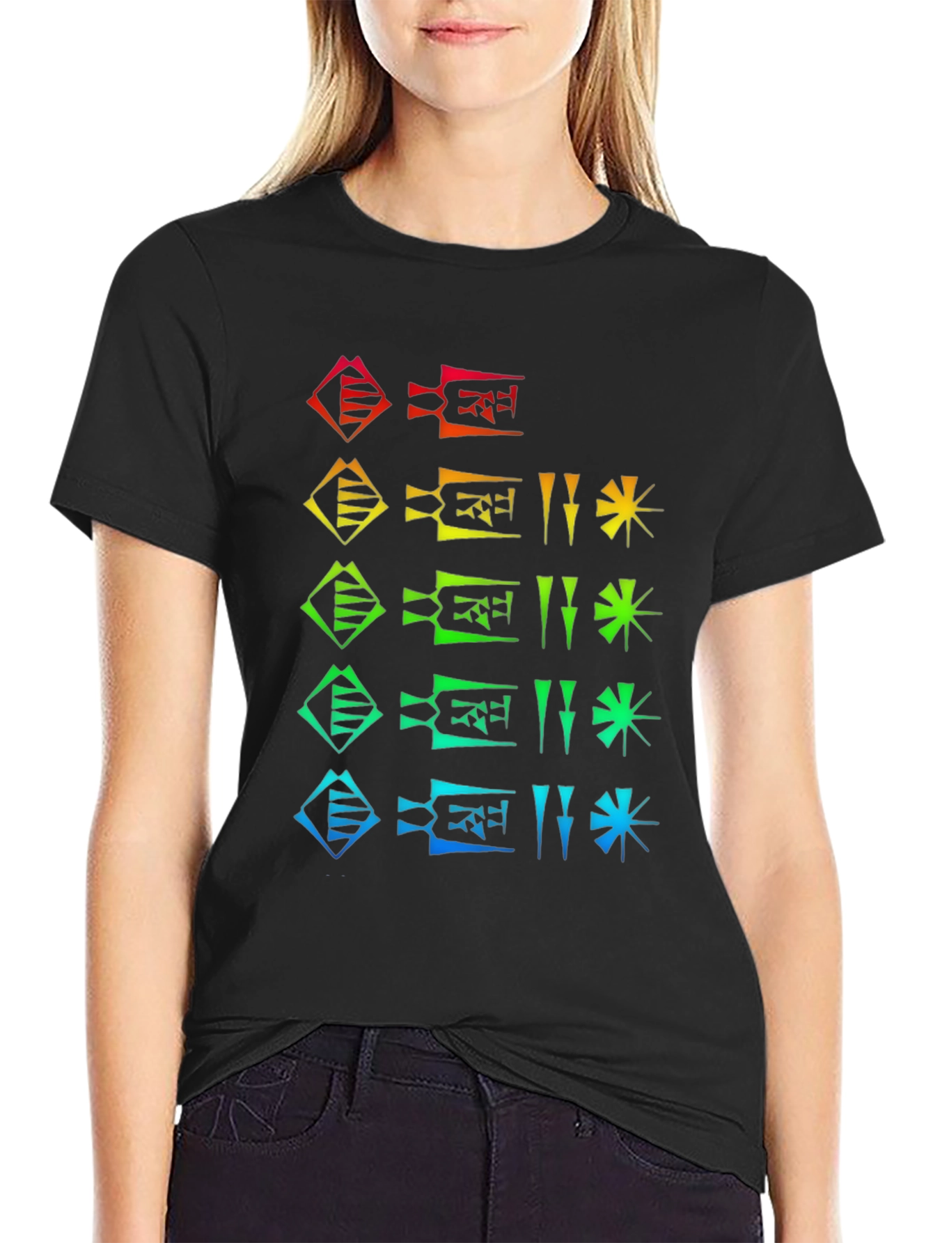 Rainbow Cuneiform Graphic Black T-Shirt