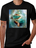 Abstract Gemstone Print Black T-Shirt
