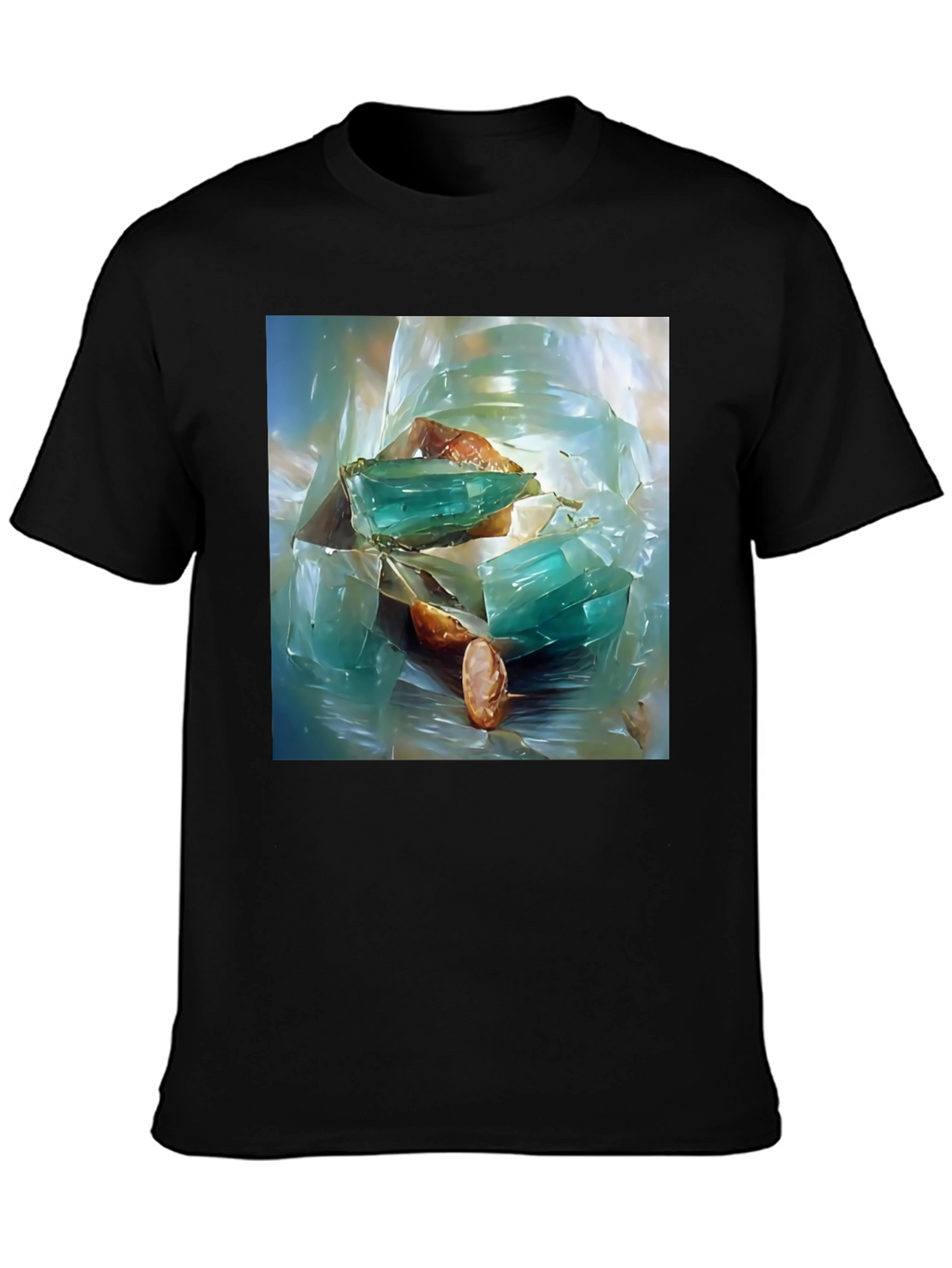 Abstract Gemstone Print Black T-Shirt