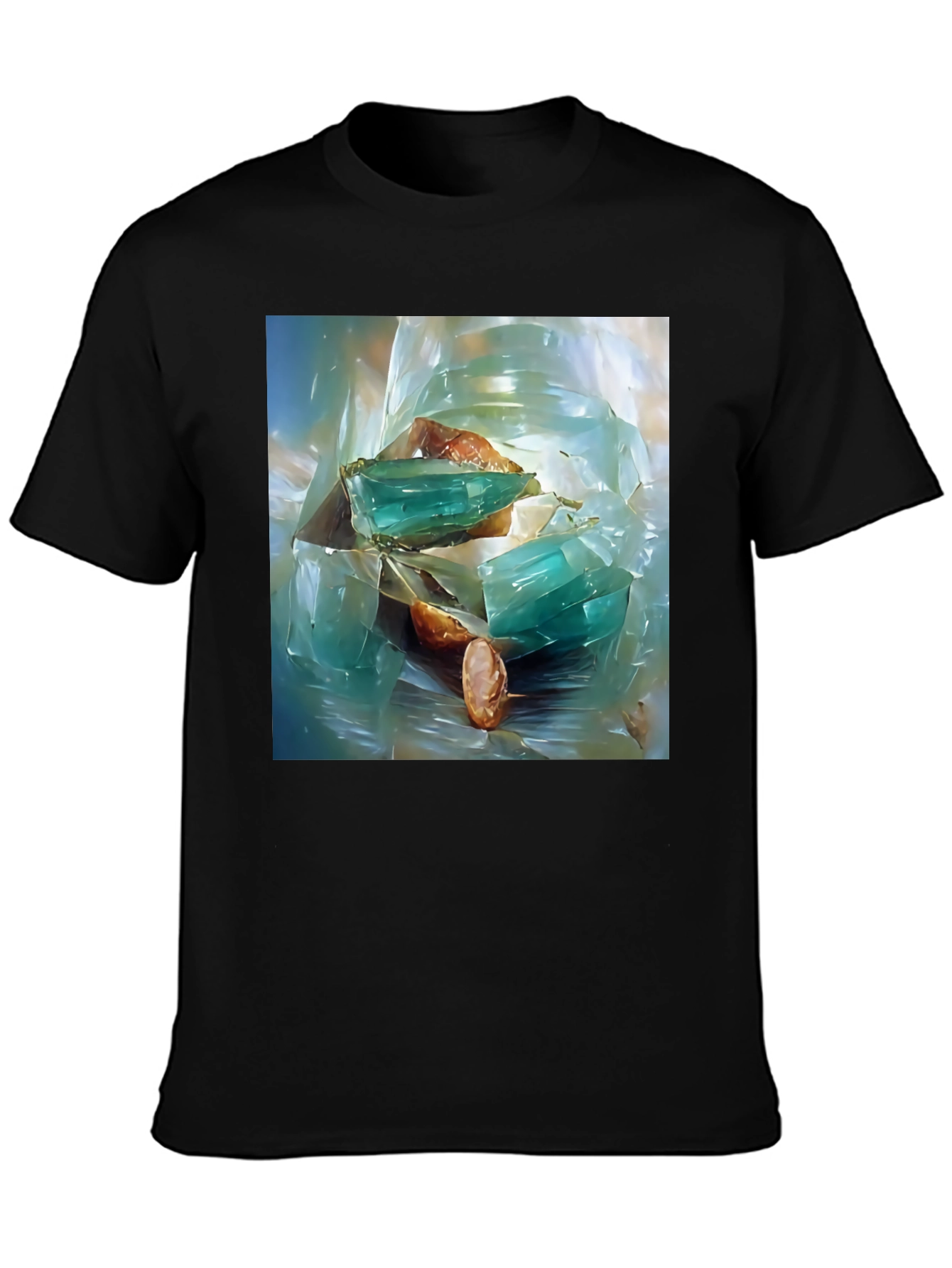 Abstract Gemstone Print Black T-Shirt