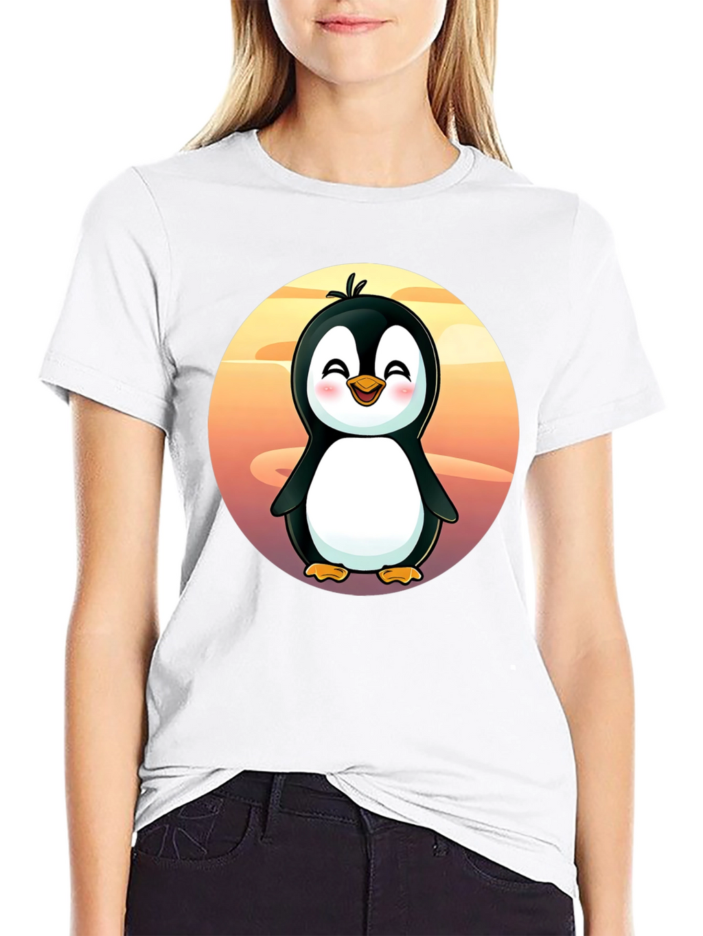 Cute Penguin Graphic Tee - Black Cotton Shirt