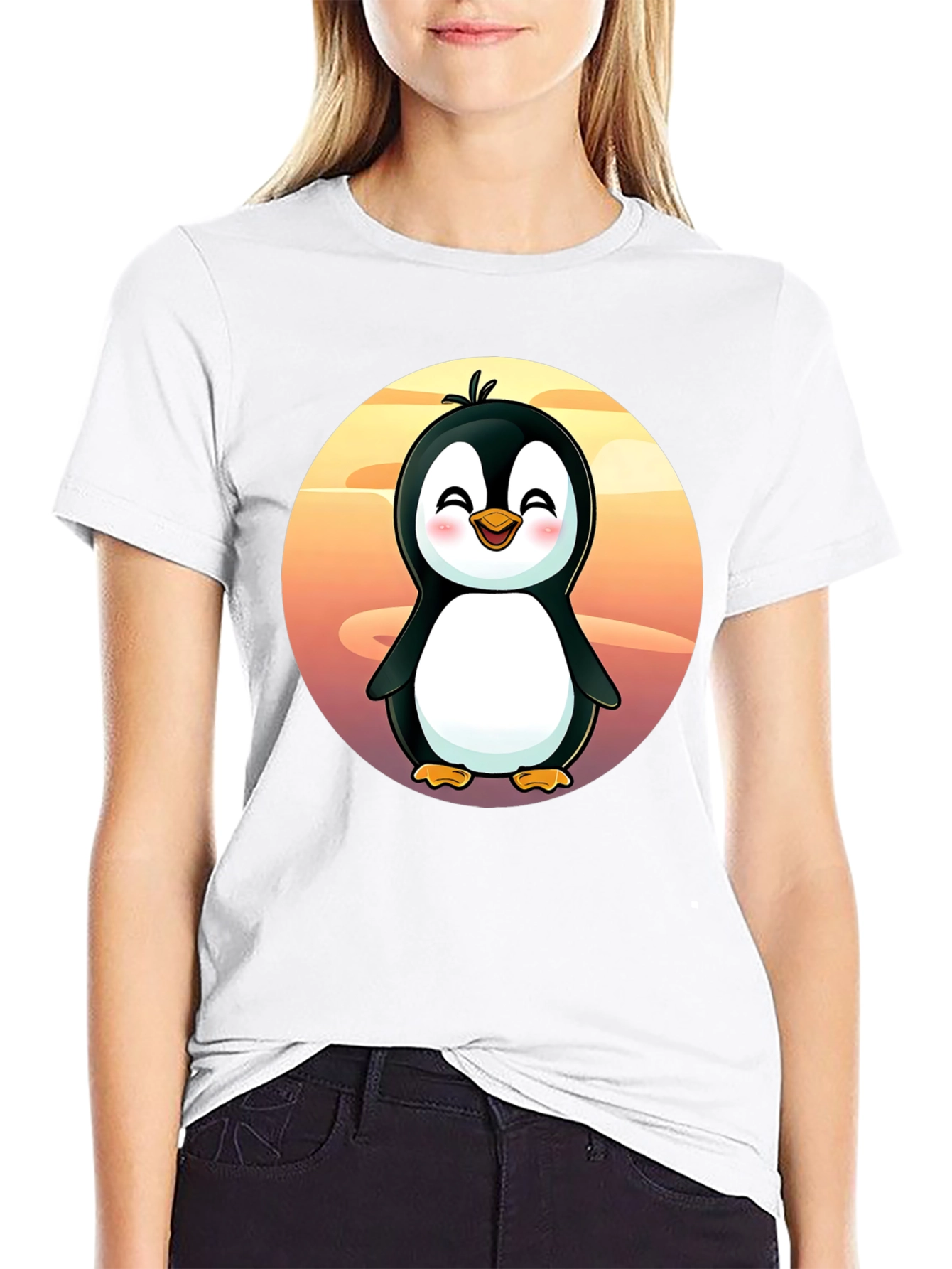 Cute Penguin Graphic Tee - Black Cotton Shirt