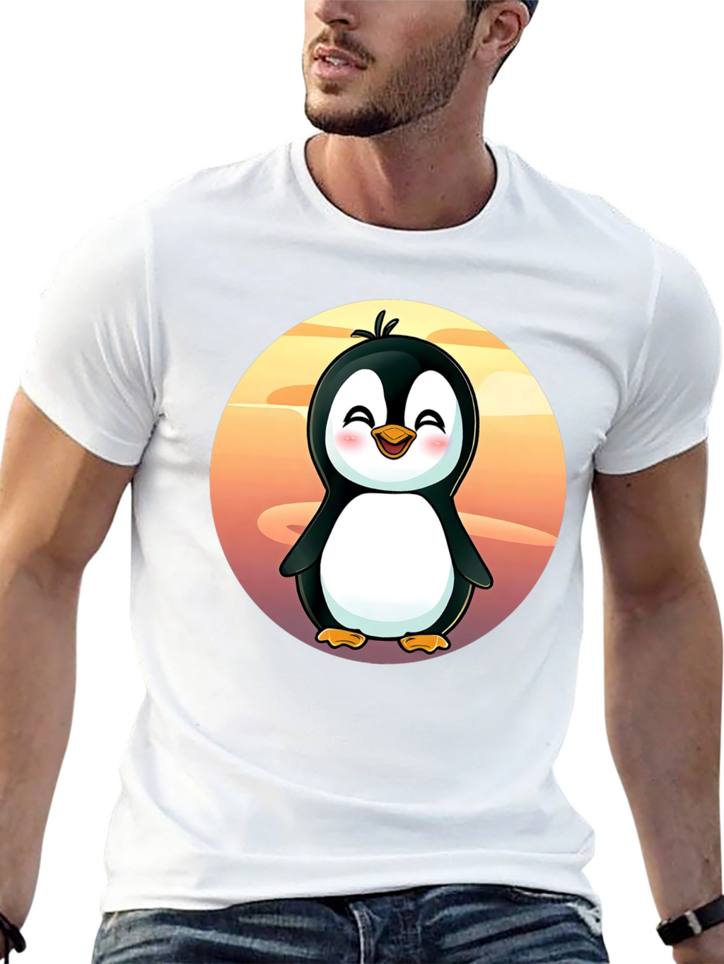 Cute Penguin Graphic Tee - Black Cotton Shirt